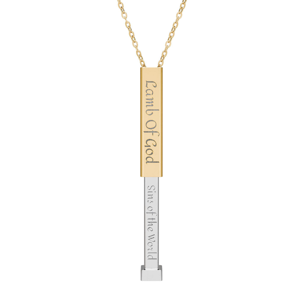 Hidden Message Sliding Blank Bar Necklace (Engraving) Lamb of God/Sins of the World