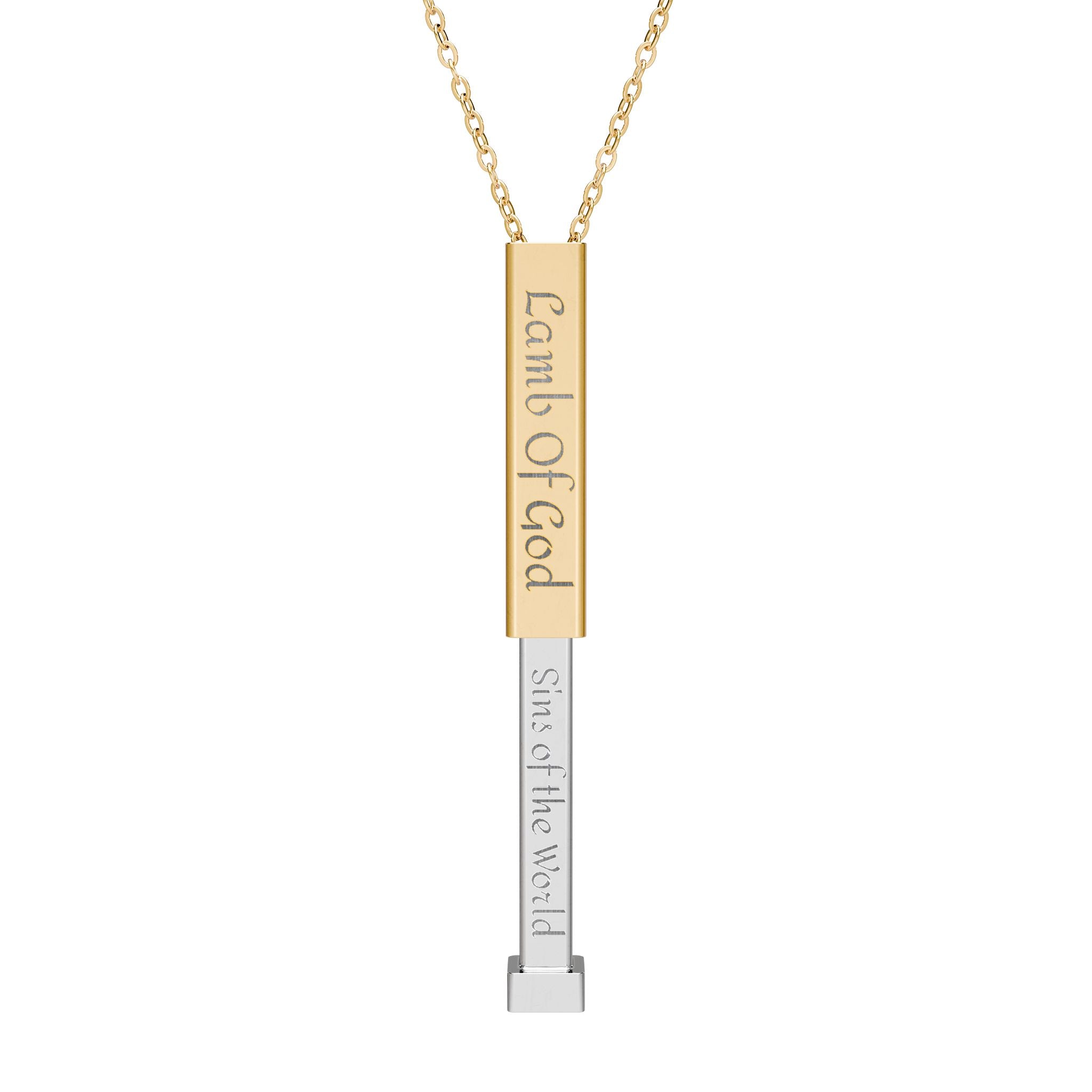 Hidden Message Sliding Blank Bar Necklace (Engraving) Lamb of God/Sins of the World