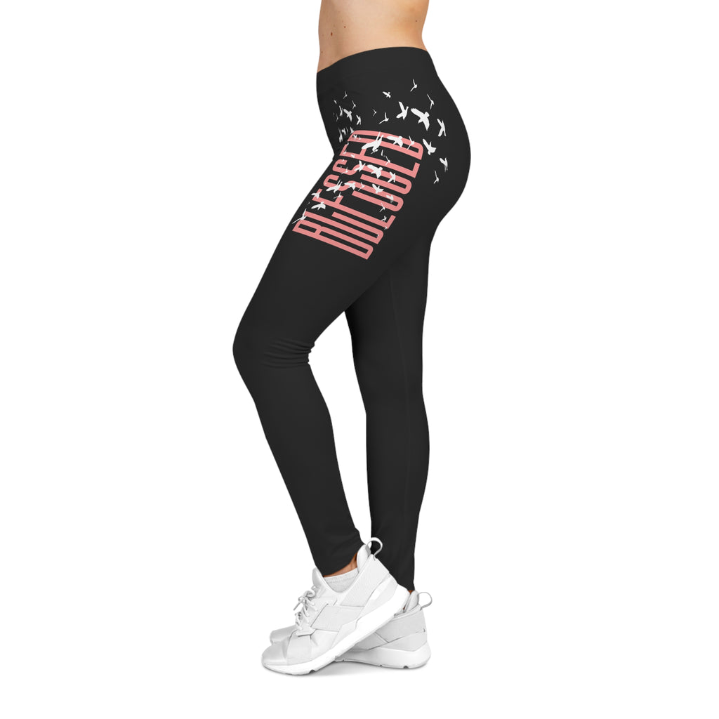 Christian Casual Leggings — Black 'Dove' Flock Design Women's Casual Leggings