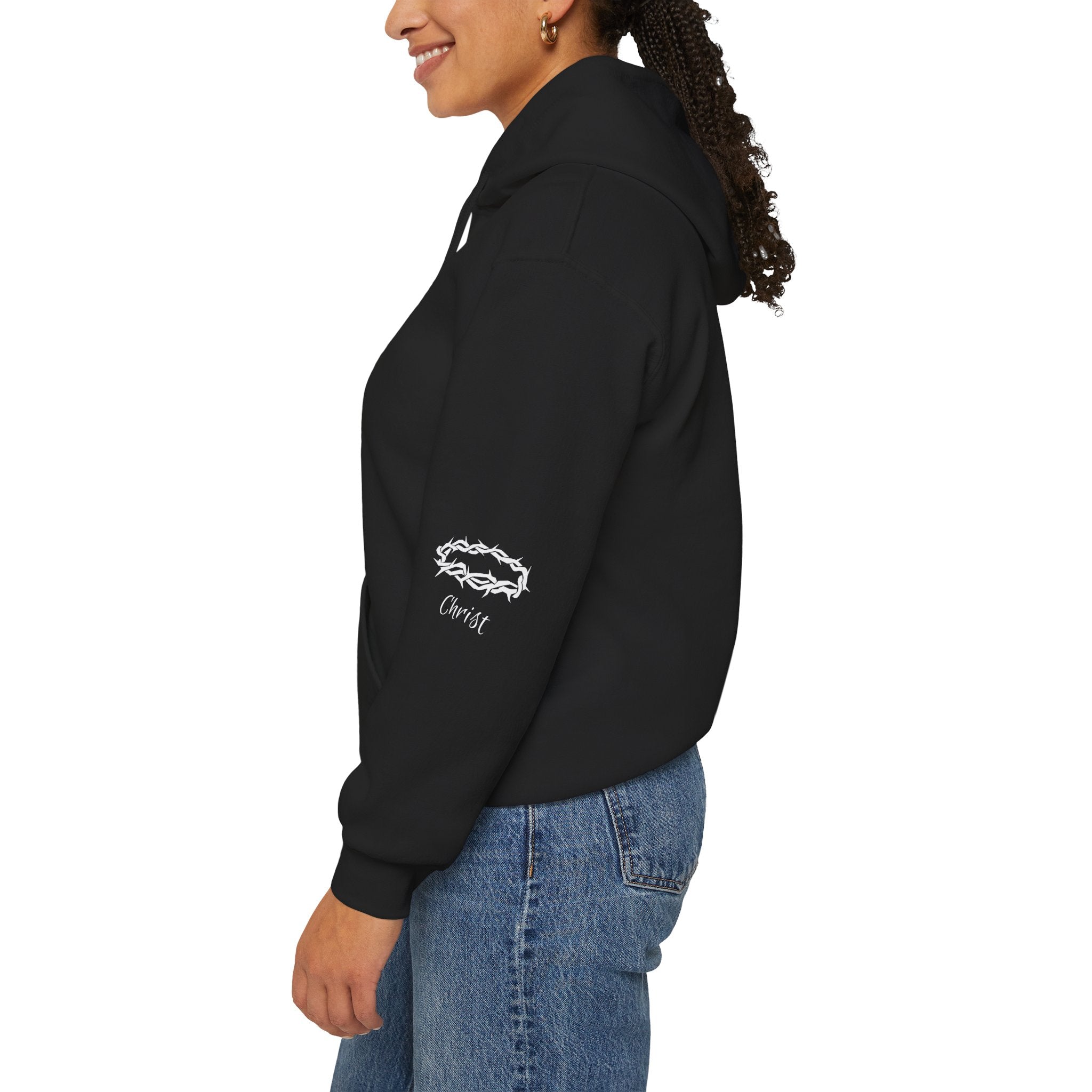 Jesus Script Hoodie — Faith Cross Design with Crown & Crown of Thorns