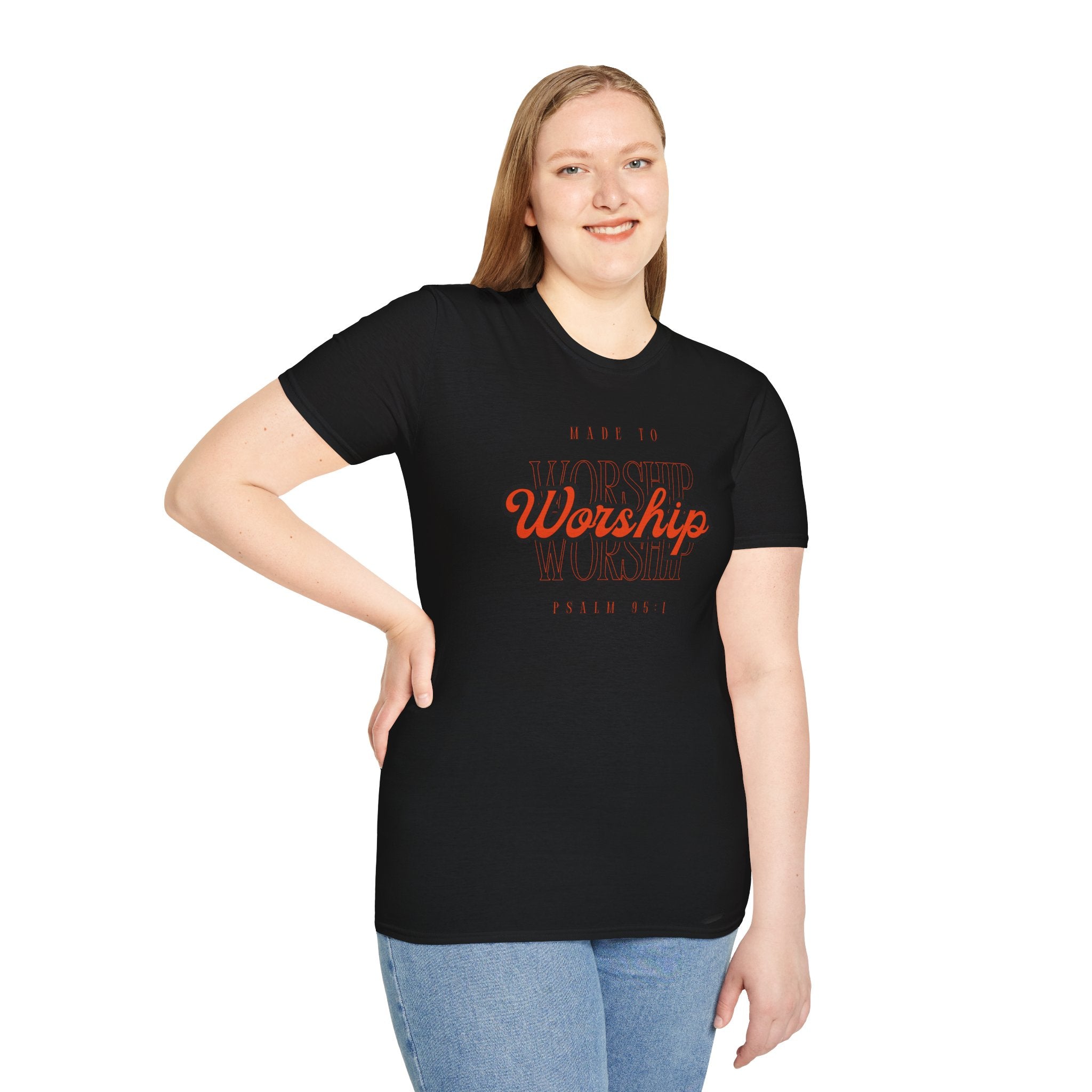 Worship Psalm 95:1 T-Shirt – "Made to Worship" Script Christian Tee