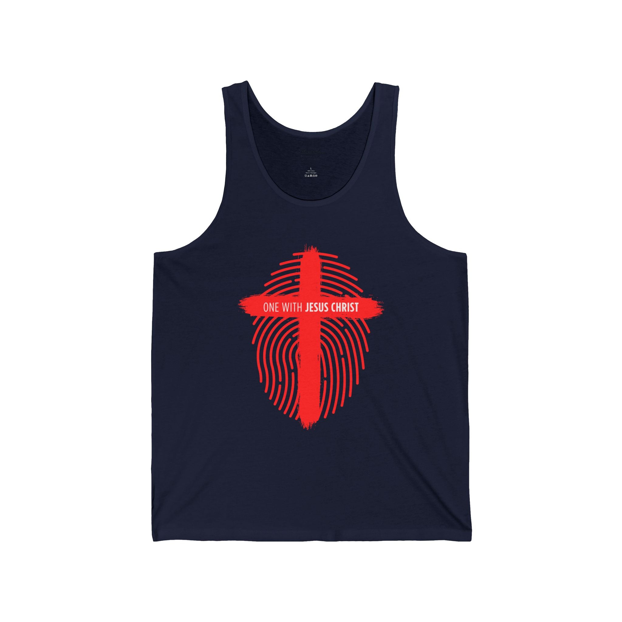 Christian Faith Tank Top — 'One With Jesus Christ' Cross Fingerprint Design