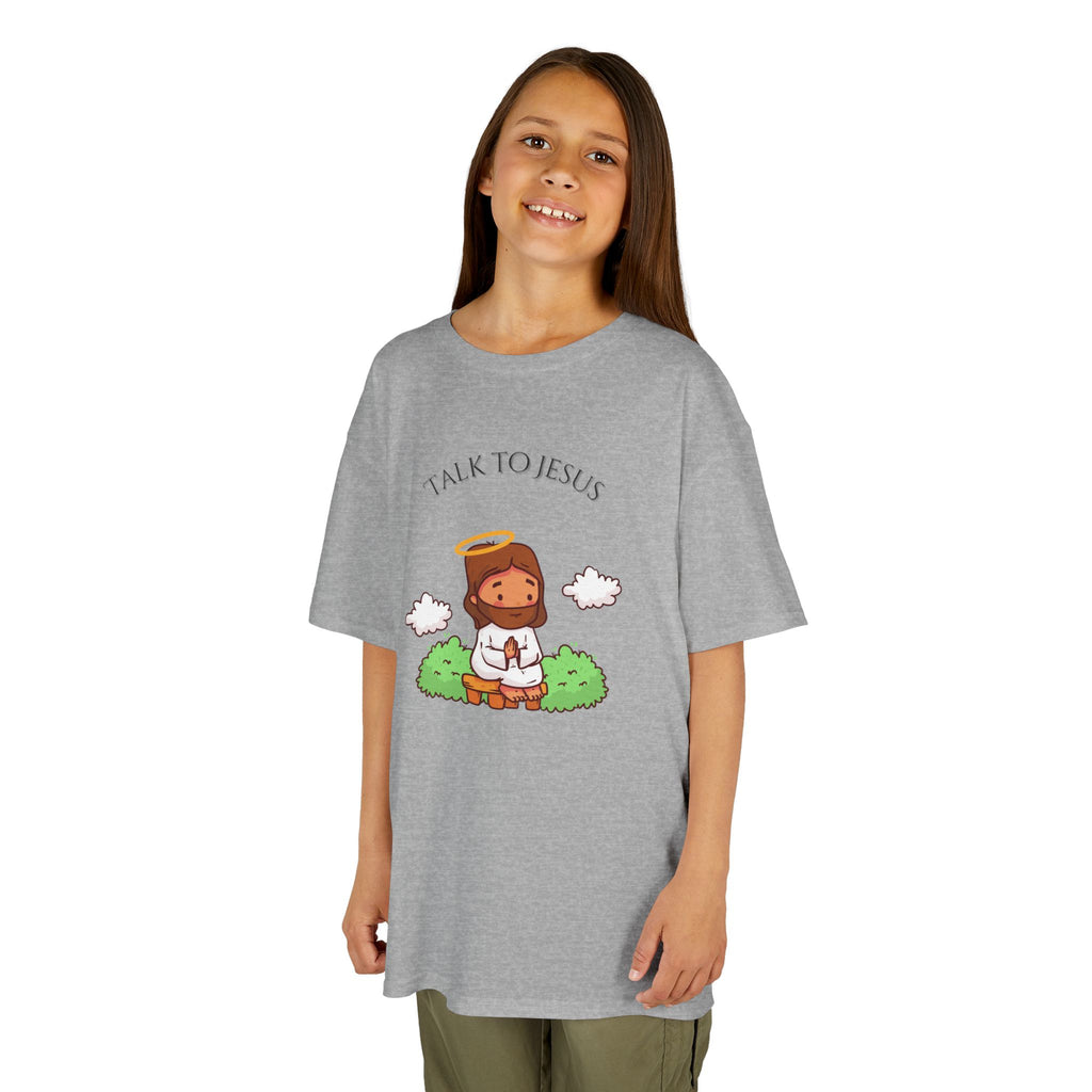 Kids Tee — Cute "Talk to Jesus" Cartoon Jesus Graphic Youth Faith Shirt