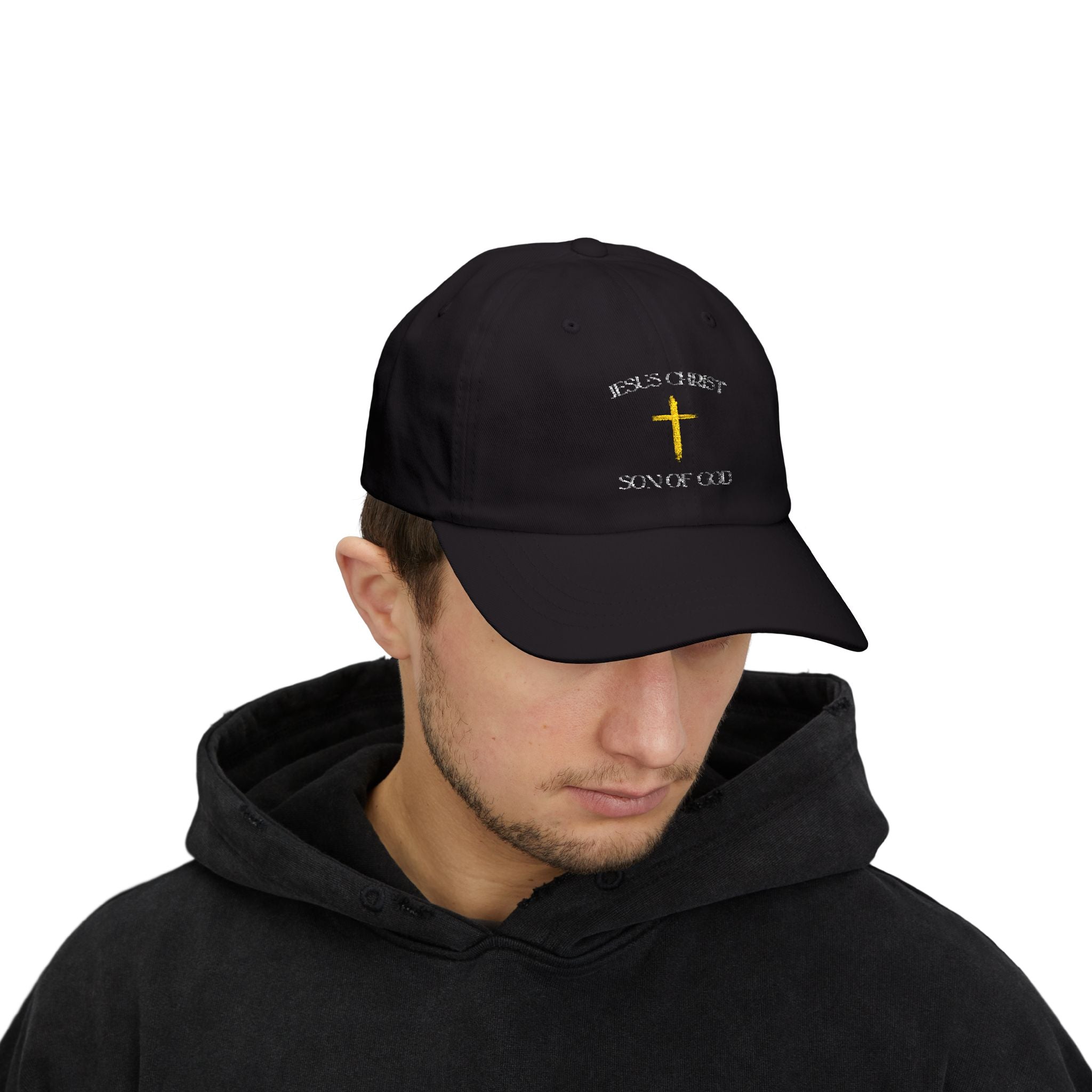 Embroidered Gold Cross Dad Cap — Faith Baseball Hat