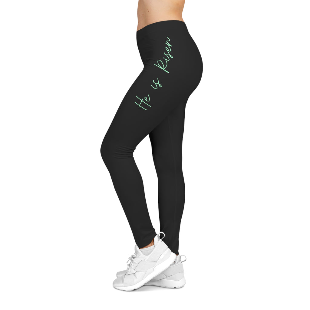 Resurrection Cross Women's Leggings — Faith-Inspired Black & Mint Activewear