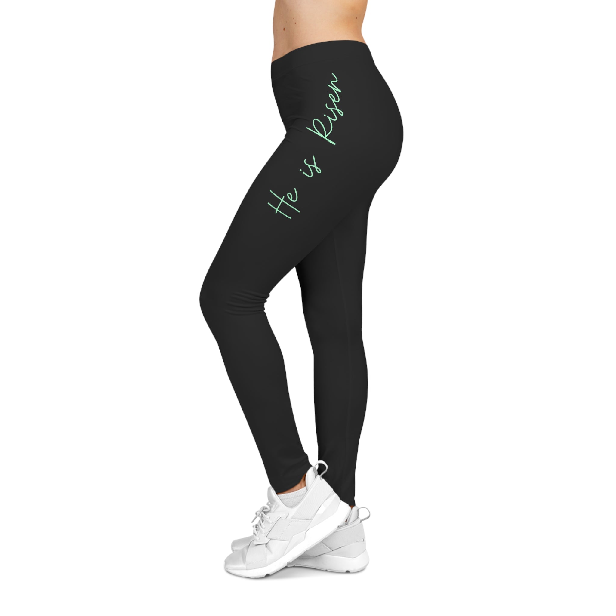 Resurrection Cross Women's Leggings — Faith-Inspired Black & Mint Activewear