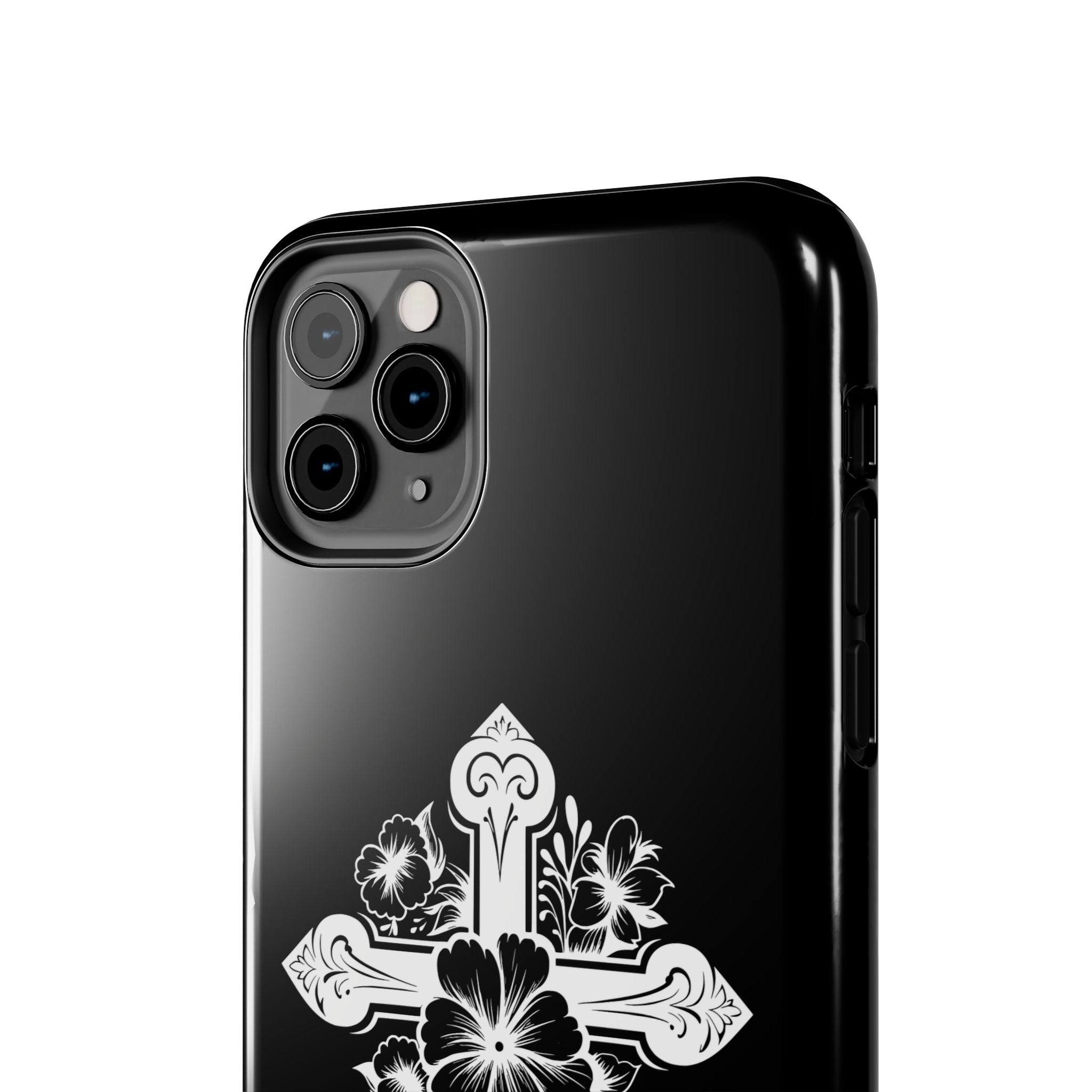 Floral Cross Tough Phone Case — Black Protective Christian Phone Cover