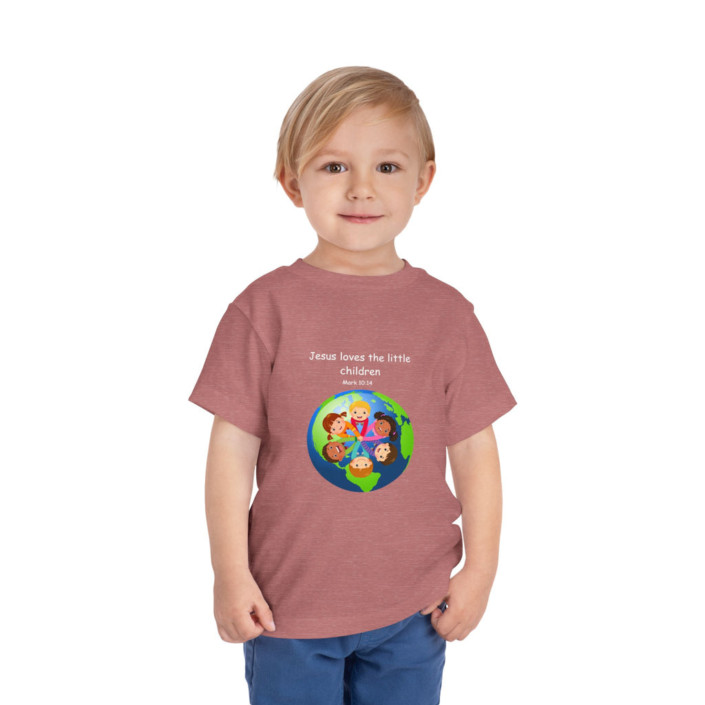 Kids' Christian Tee - "Jesus Loves the Little Children" Rainbow World Shirt