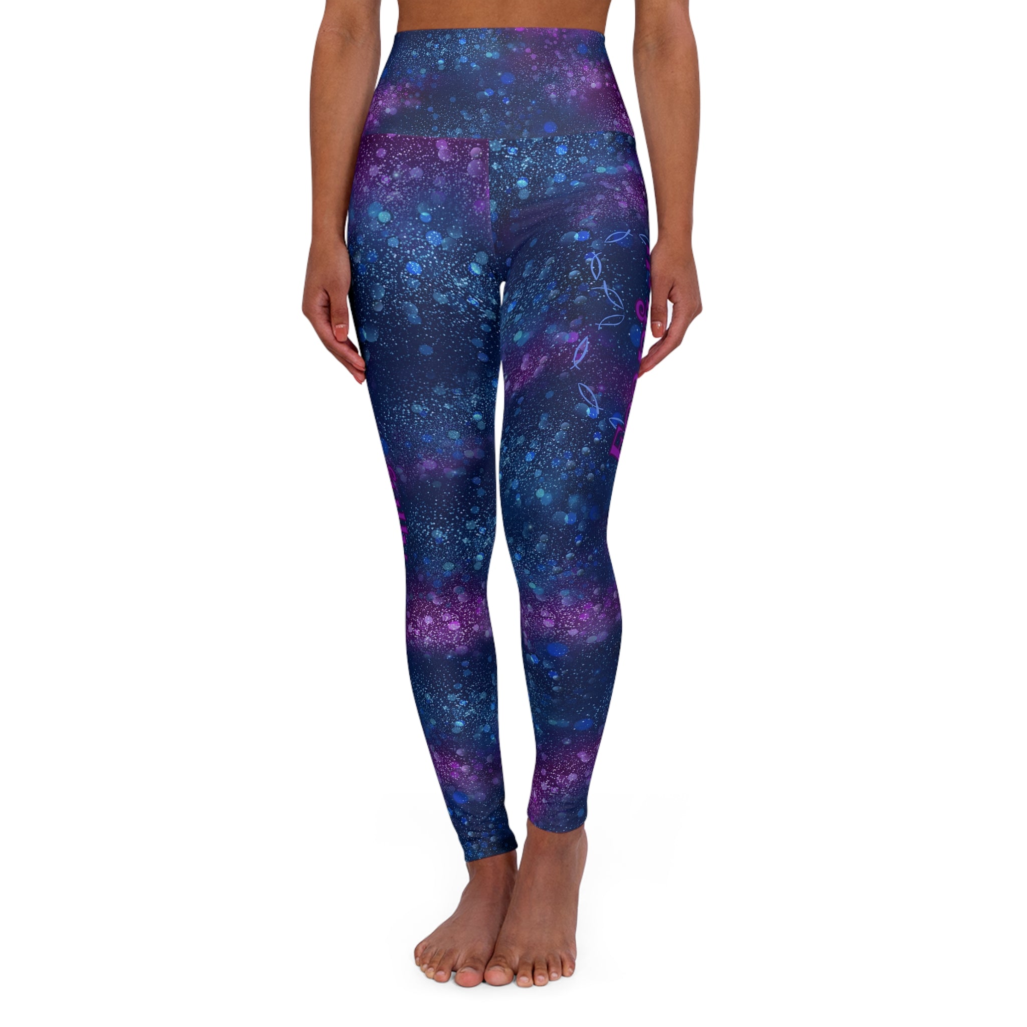 Galaxy High-Waist Christian Leggings — Purple Blue Starry Print Fearfully Wonderfully Made (Psalms 139:14)