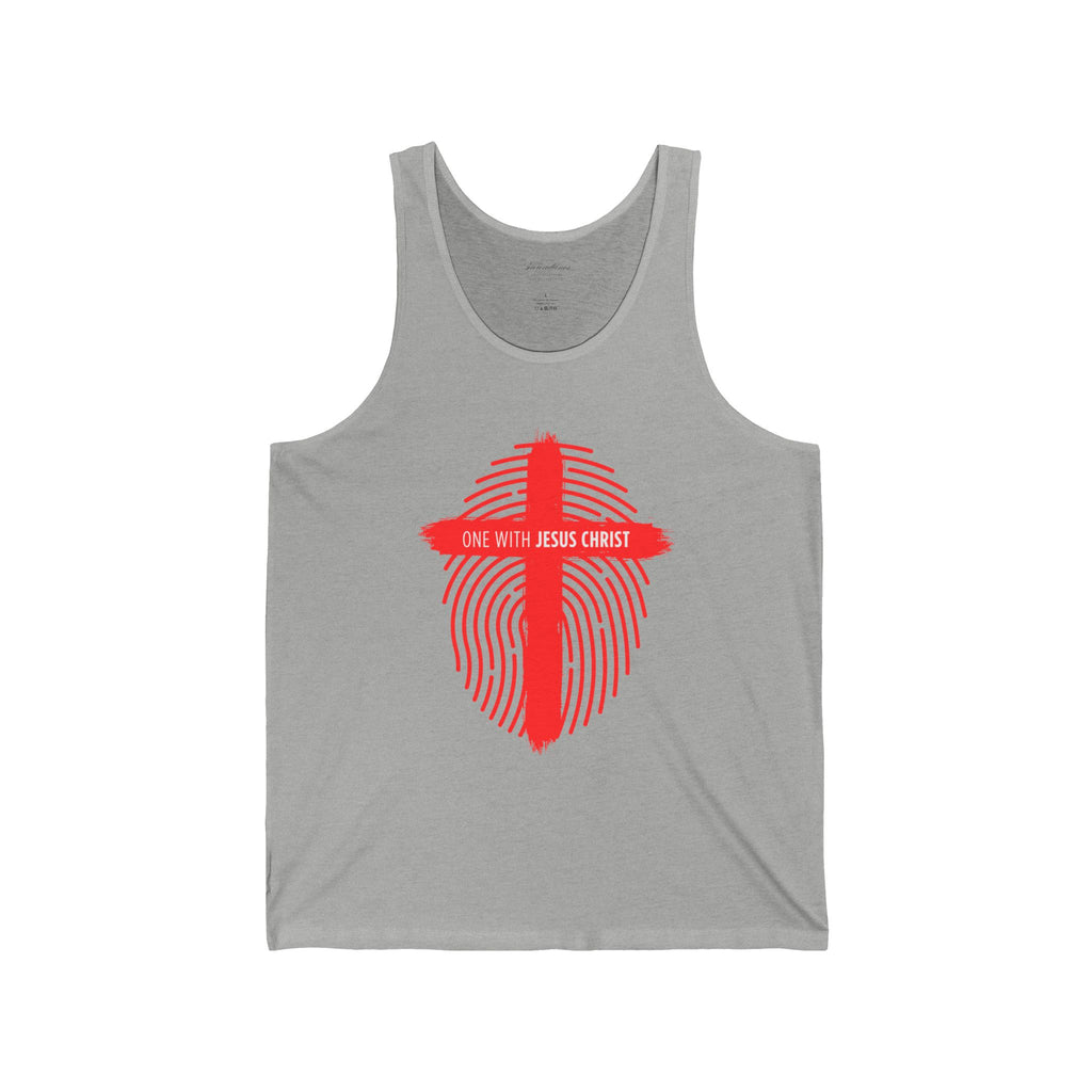 Christian Faith Tank Top — 'One With Jesus Christ' Cross Fingerprint Design