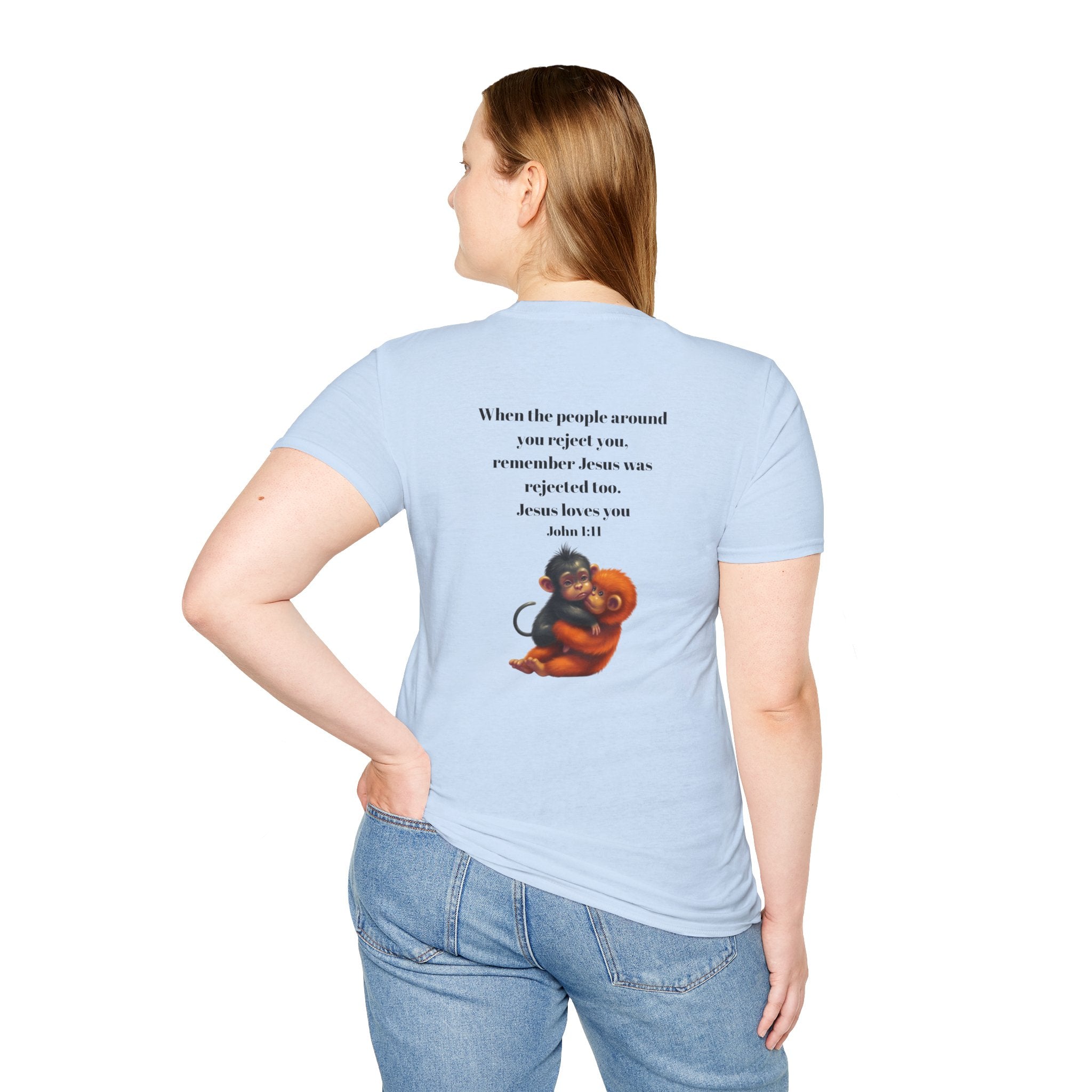 Christian Faith T-Shirt — "When the people around you reject you… Jesus loves you" Graphic Tee