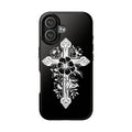 Floral Cross Tough Phone Case — Black Protective Christian Phone Cover