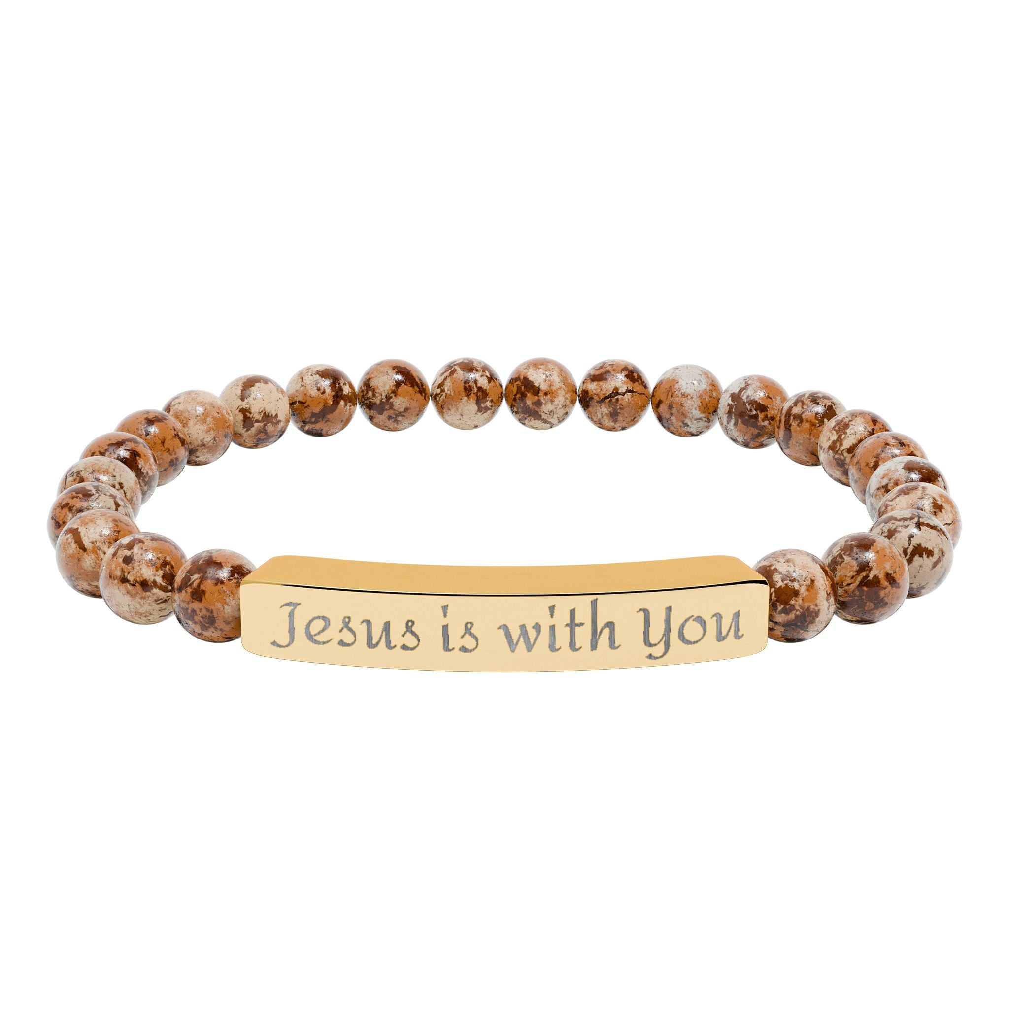 Engraved 'Jesus Is With You' Natural Stone Stretch Bracelet