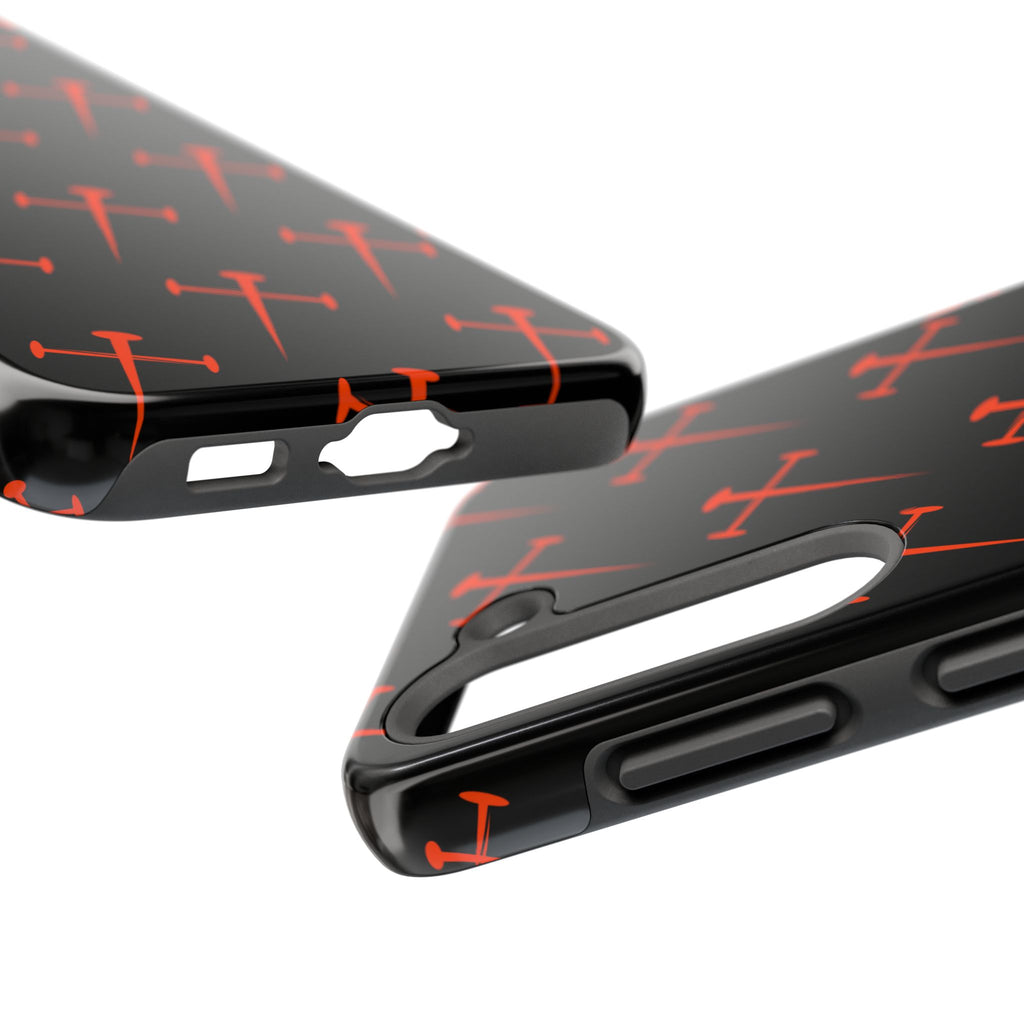 Black Tough Phone Case with Orange Nail Cross Pattern