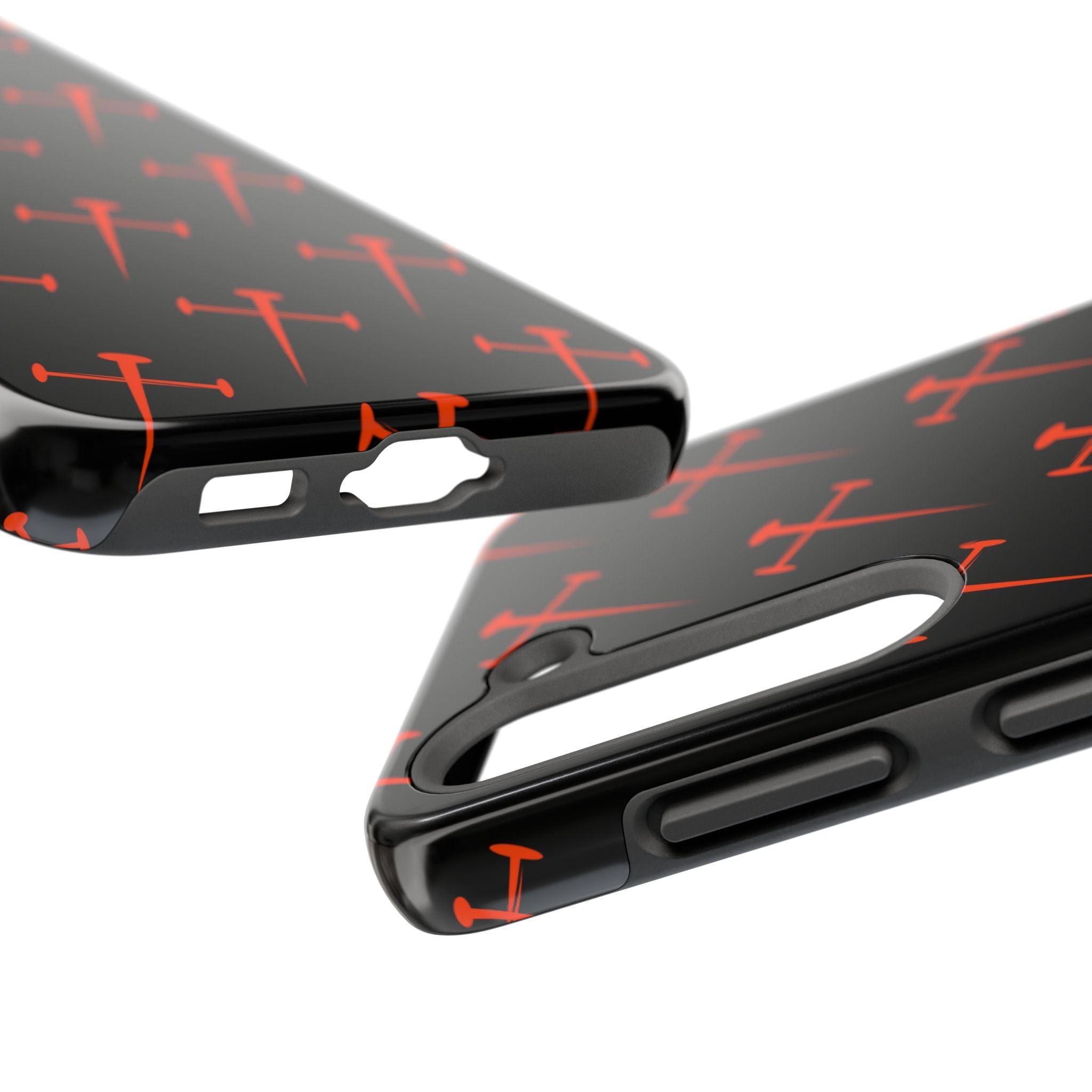 Black Tough Phone Case with Orange Nail Cross Pattern