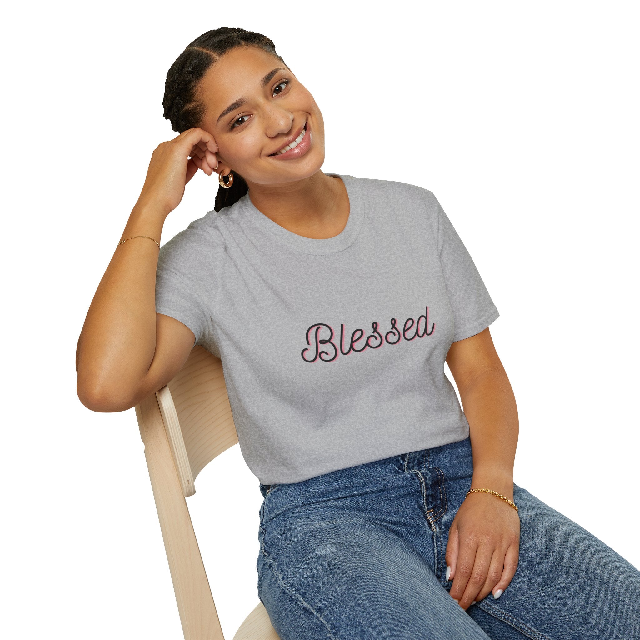 Blessed Script T‑Shirt — Inspirational "Blessed" Tee with Back Verse (Don't Worry)