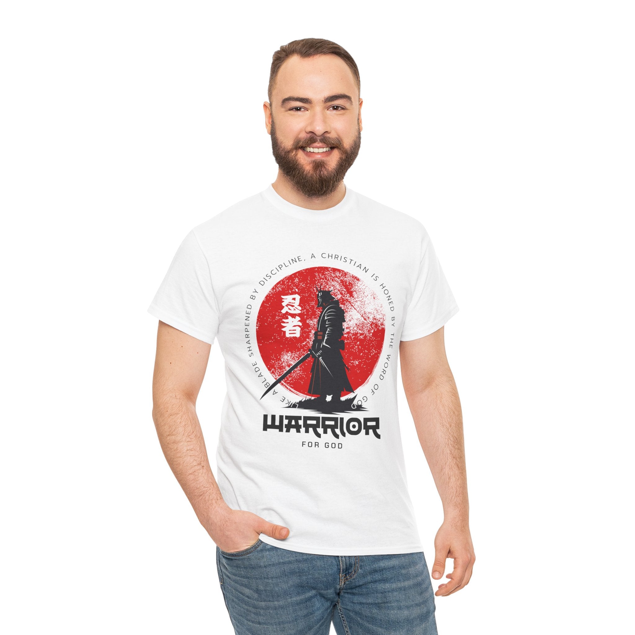Warrior for God Samurai T-Shirt — "Like a Blade Sharpened by Discipline"