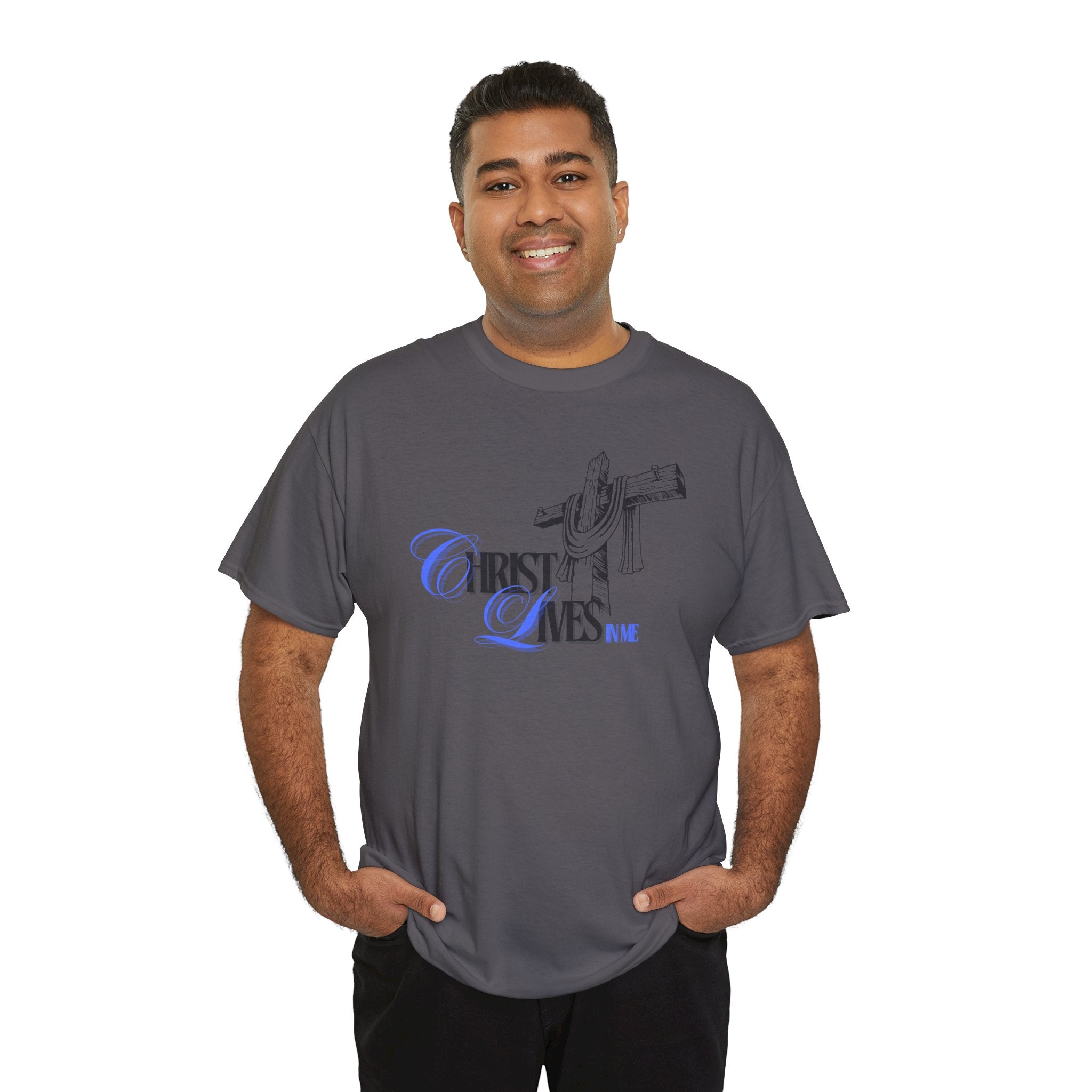 Christian Cross Tee — “Christ Lives in Me” Scripture Shirt (Galatians 2:20)