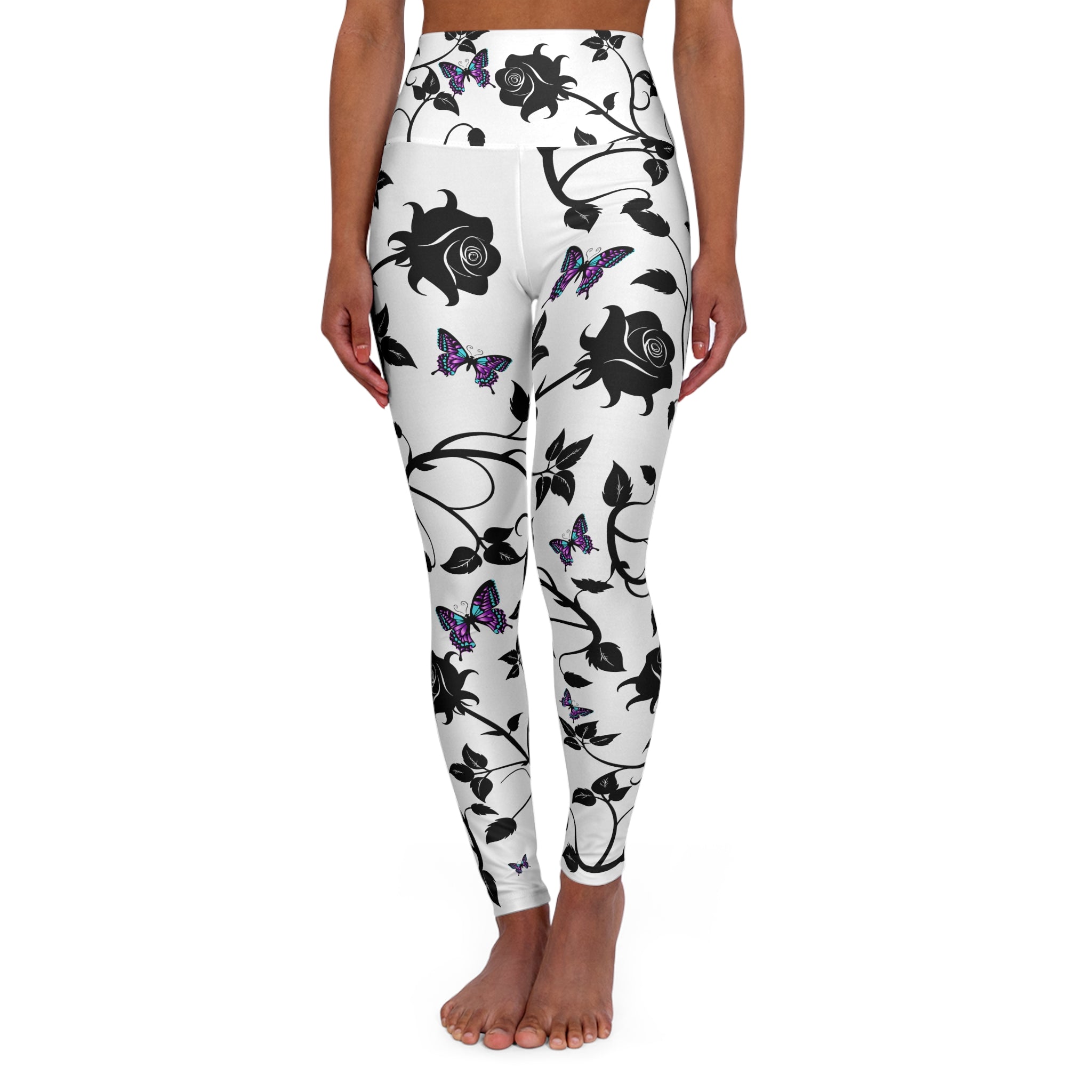 Black Rose Vines and Purple Butterflies "God's Handiwork" High-Waist Leggings