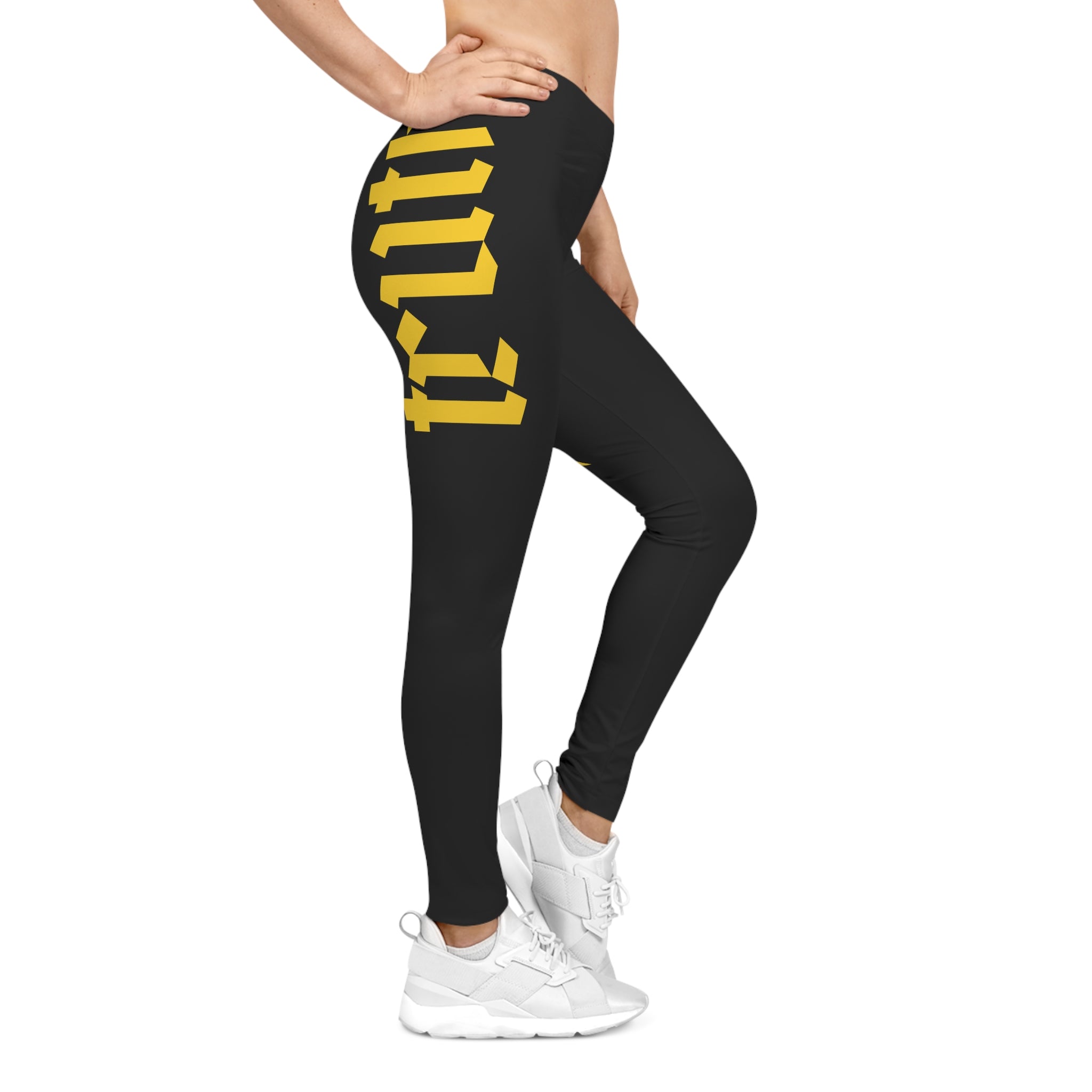 Winged Cross Black & Gold Leggings — Women's Graphic Activewear