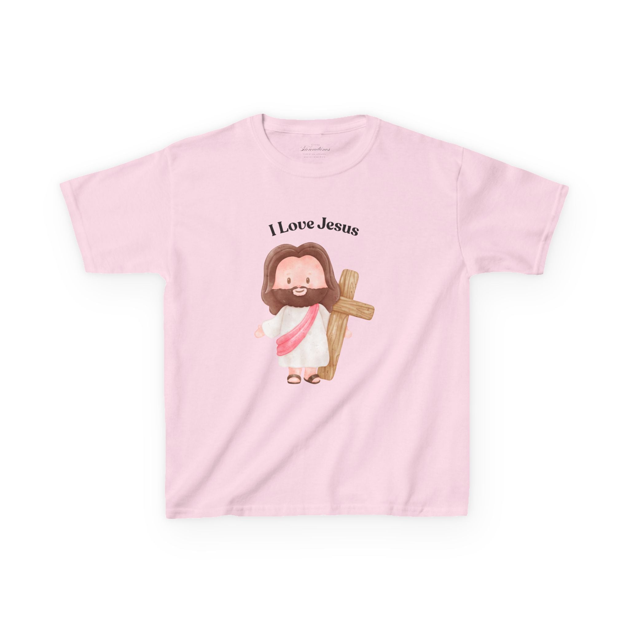 Kids T-Shirt — Cute "I Love Jesus" Cartoon Jesus Holding Cross — Christian Easter Gift for Children