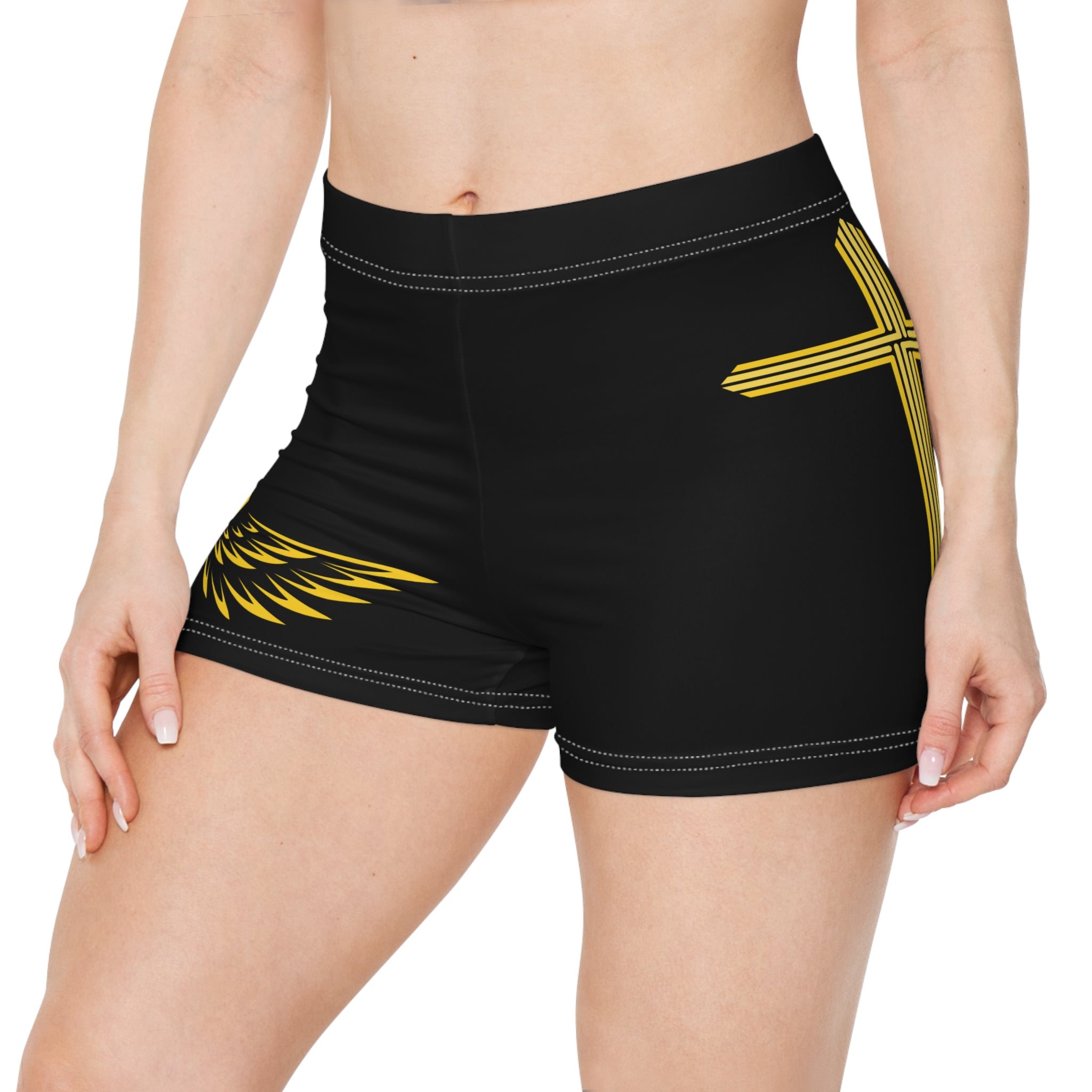 Women's Athletic Shorts — Gold Truth, Wing & Cross Graphic