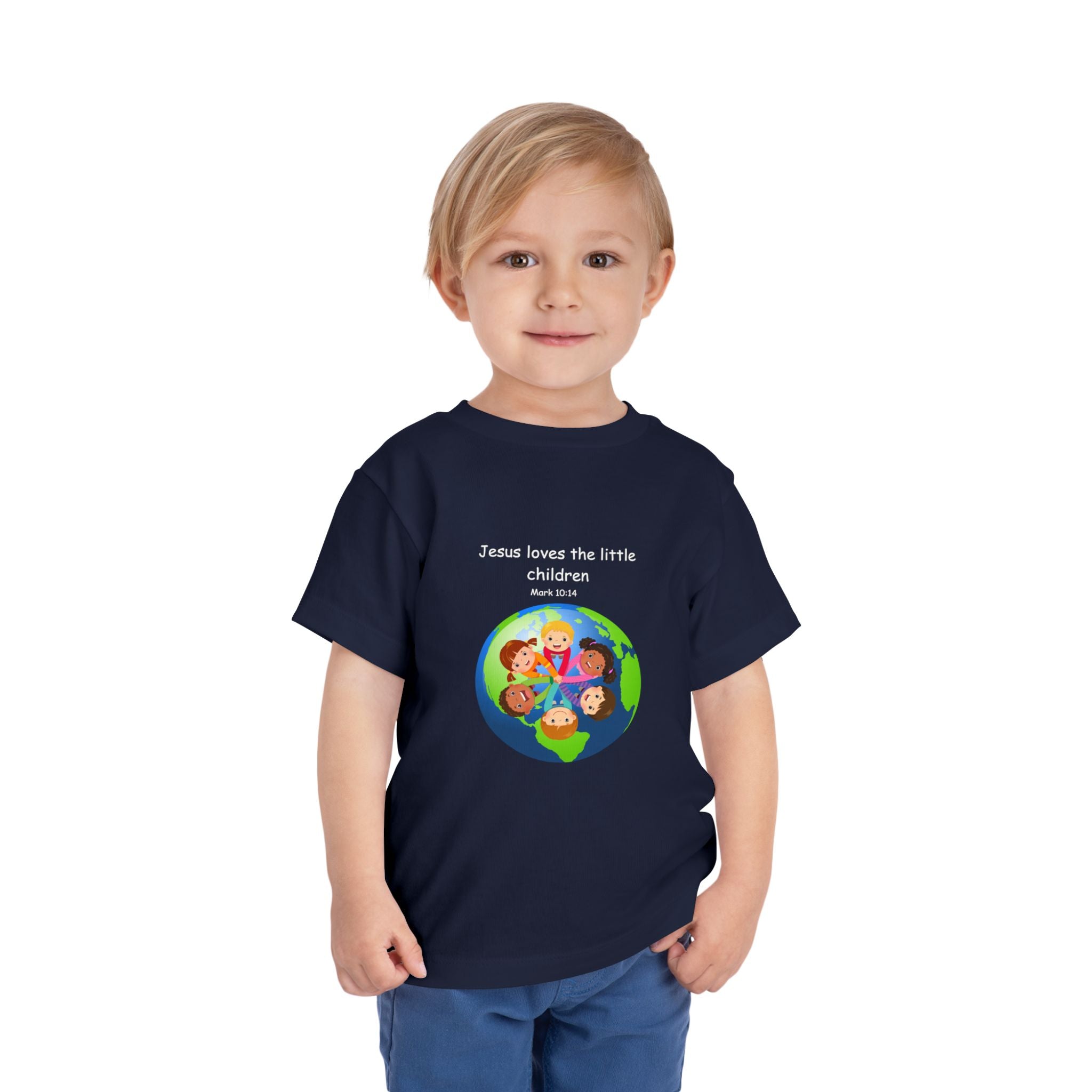 Kids' Christian Tee - "Jesus Loves the Little Children" Rainbow World Shirt