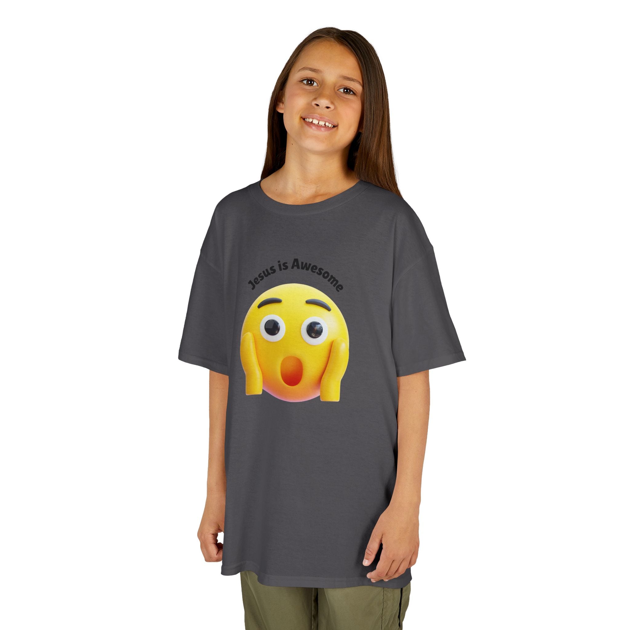 Kids T-Shirt — "Jesus Is Awesome" Surprised Emoji Graphic