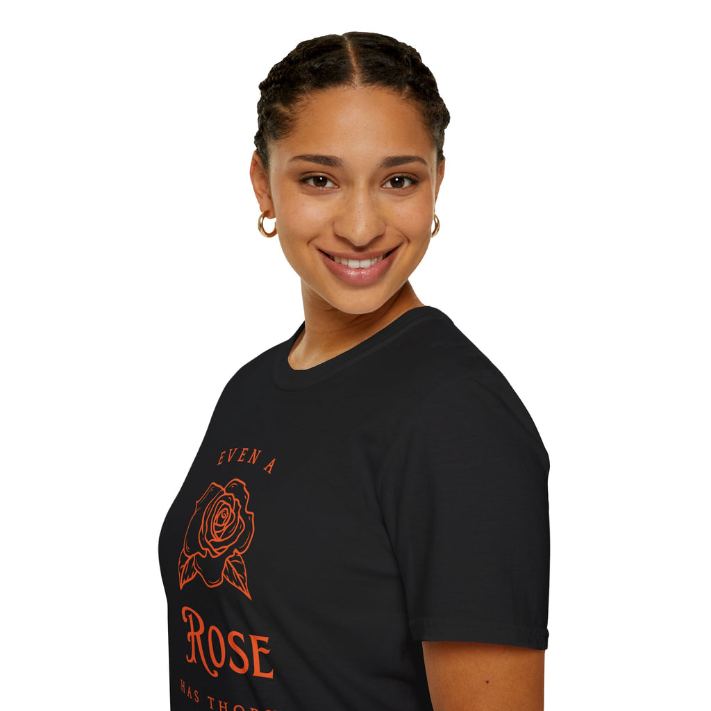 Even a Rose Has Thorns Tee — Floral Scripture Graphic T-Shirt (1 John 1:8)