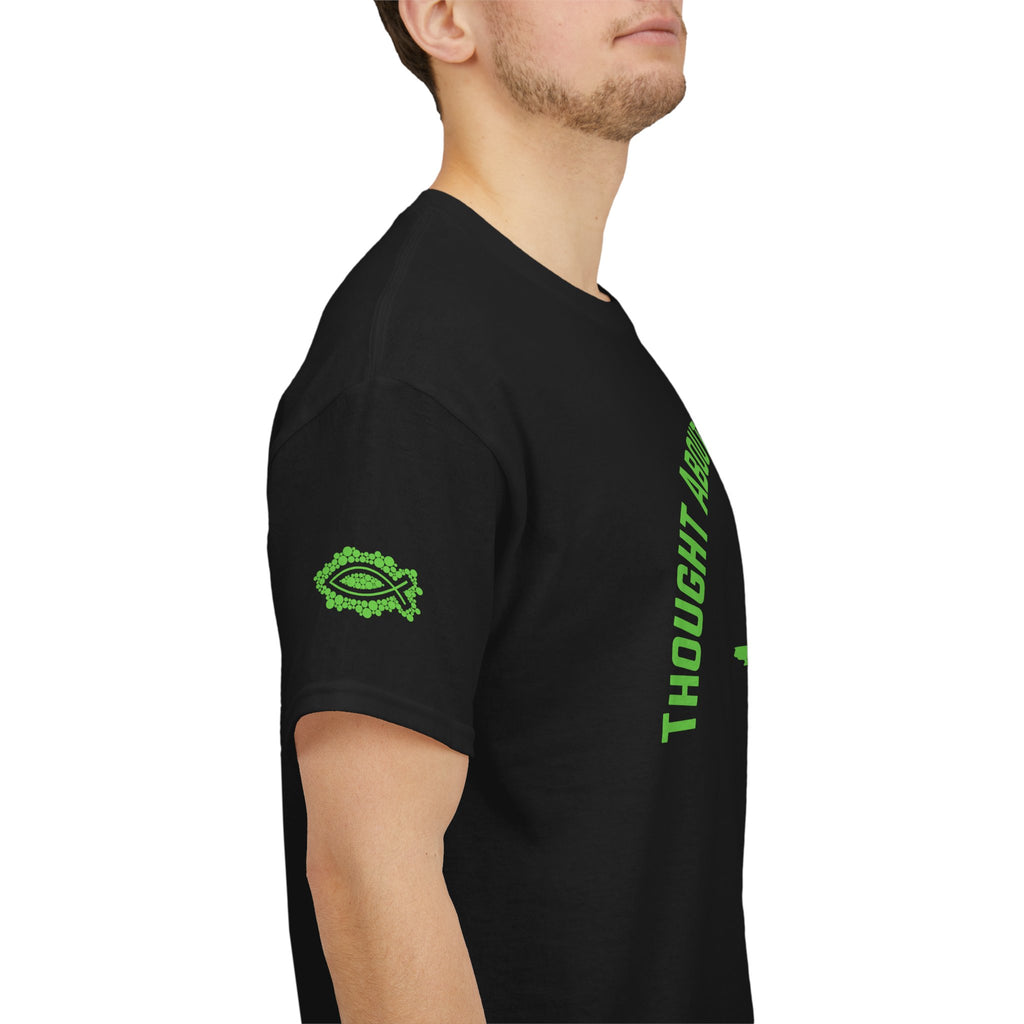 “Thought About Your Soul Lately” Cross Tee — Neon Green Spiritual Graphic T-Shirt