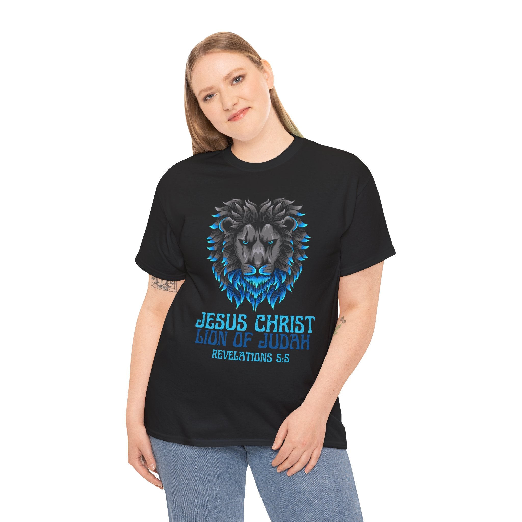 Jesus Christ Lion of Judah T-Shirt — Blue Lion Graphic & Revelation 5:5 Faith Tee