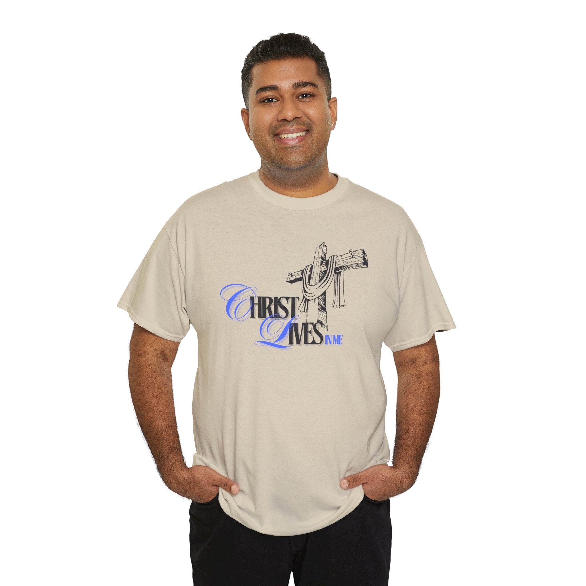 Christian Cross Tee — “Christ Lives in Me” Scripture Shirt (Galatians 2:20)