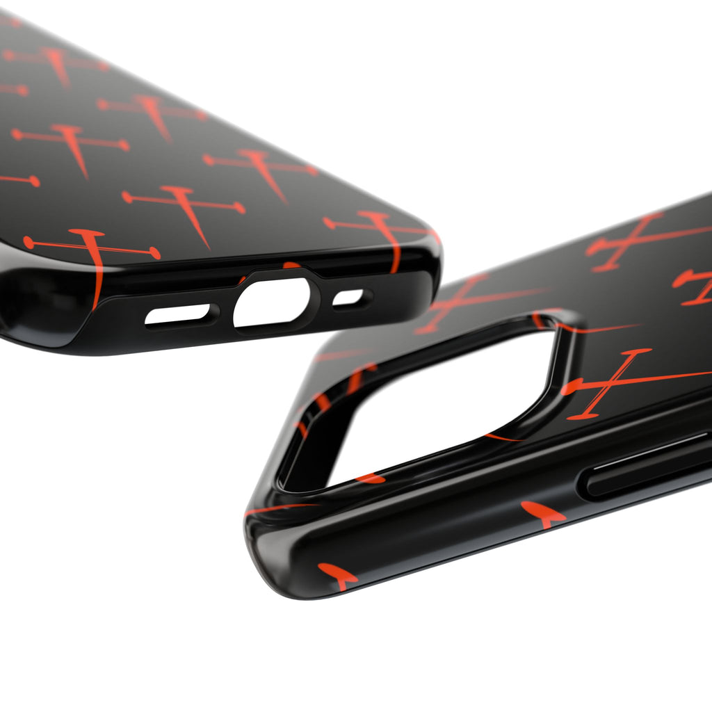 Black Tough Phone Case with Orange Nail Cross Pattern