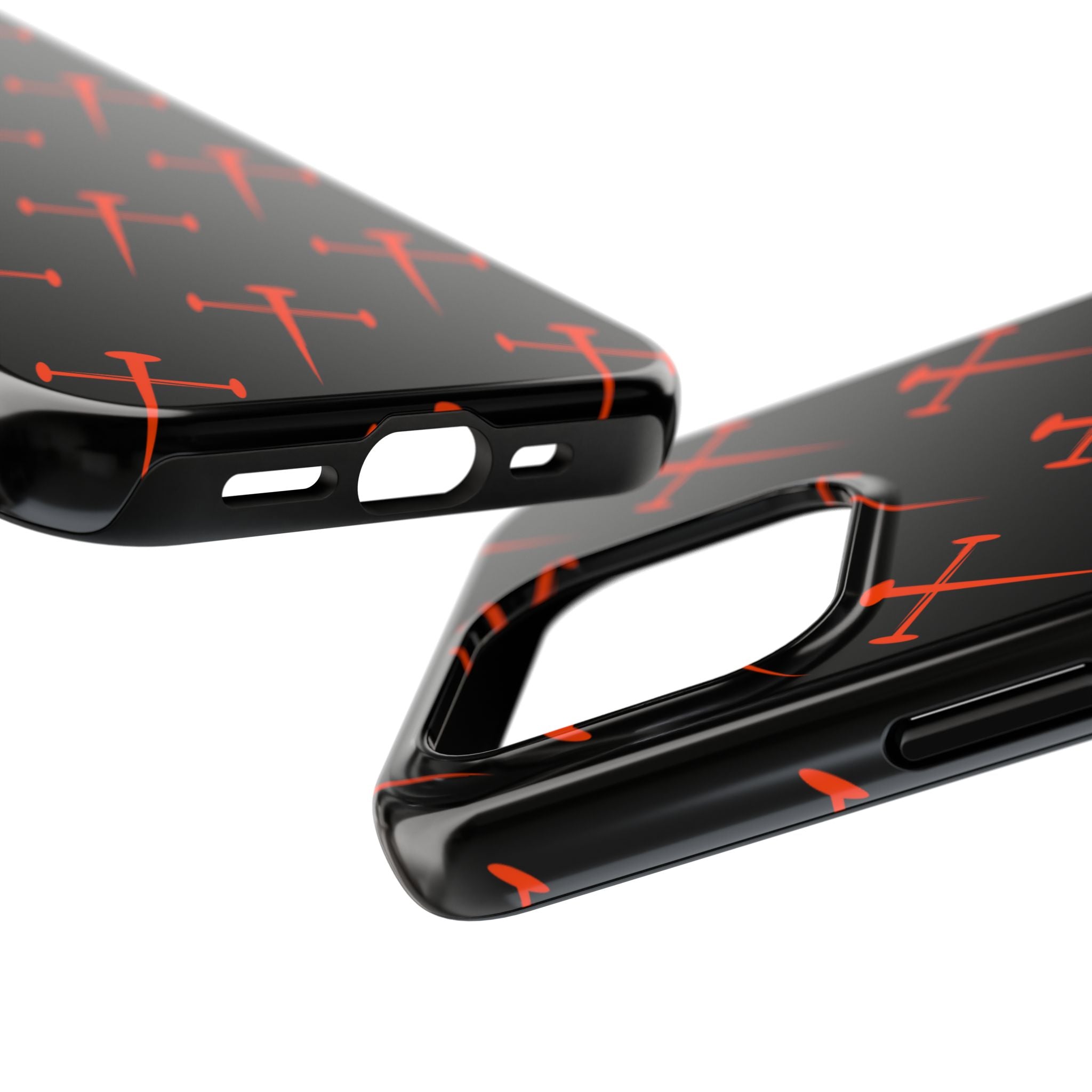 Black Tough Phone Case with Orange Nail Cross Pattern