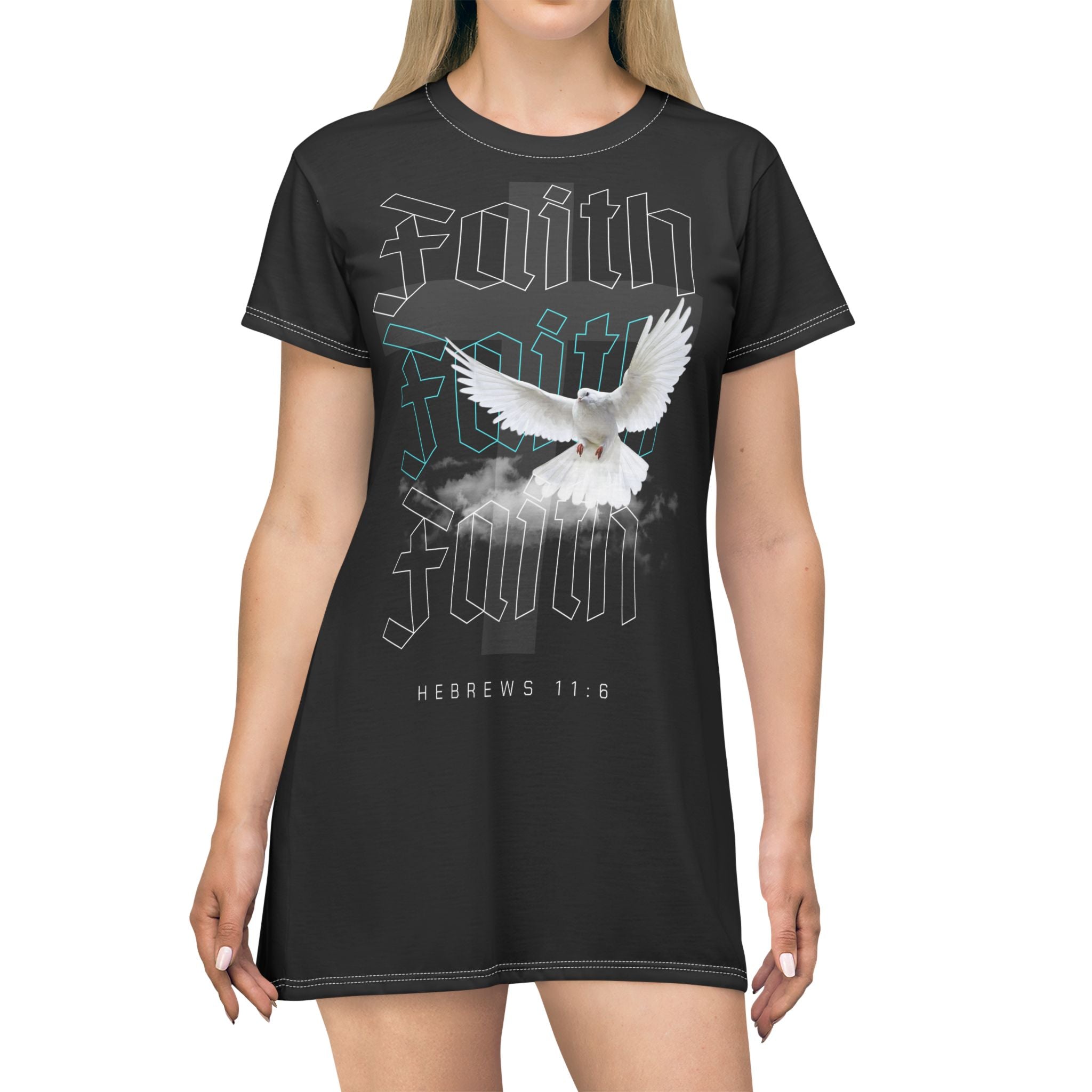 Faith Dove T-Shirt Dress — Hebrews 11:6 Christian Graphic Dress