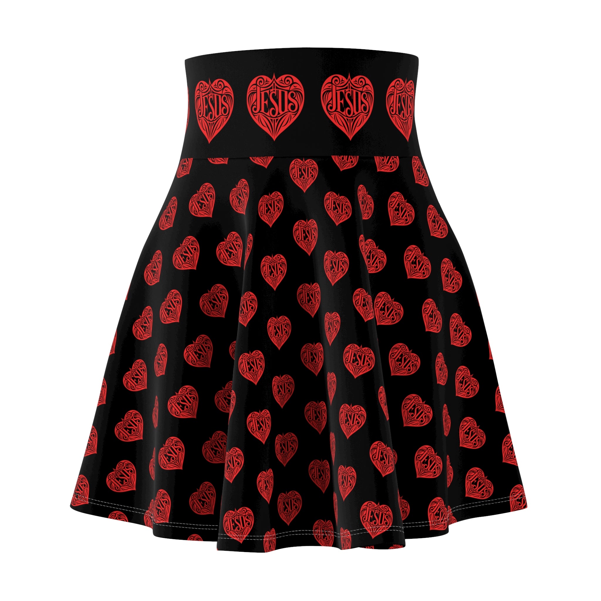 Jesus Heart Skater Skirt — Red Heart Pattern Christian Skirt