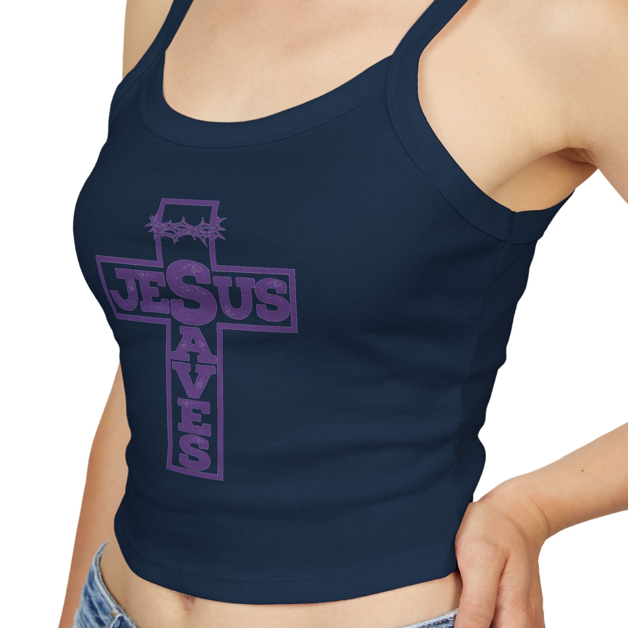 Jesus Saves Women's Spaghetti Strap Tank Top — Christian Faith Graphic Tank