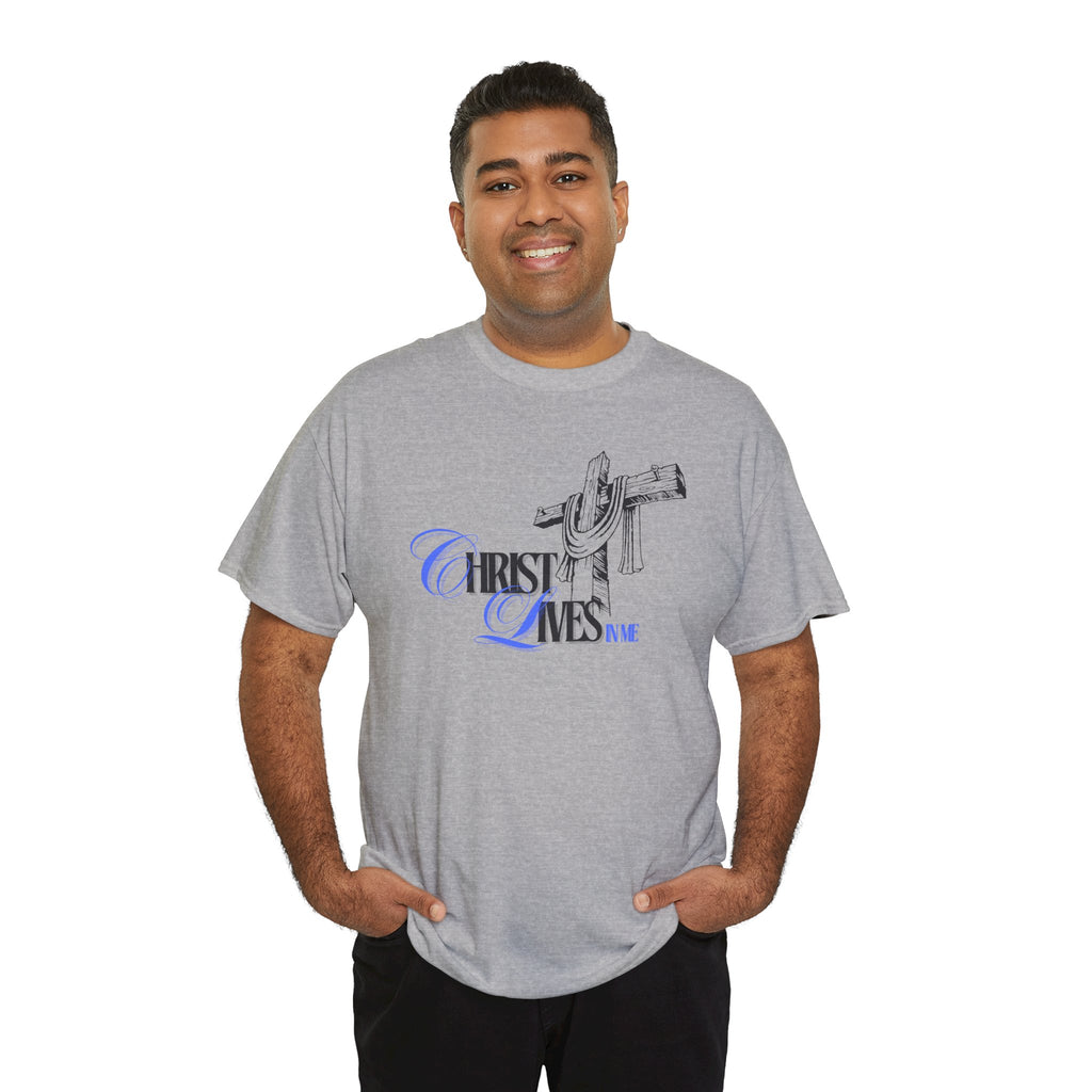 Christian Cross Tee — “Christ Lives in Me” Scripture Shirt (Galatians 2:20)