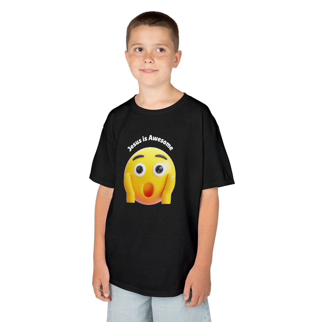 Kids T-Shirt — "Jesus Is Awesome" Surprised Emoji Graphic
