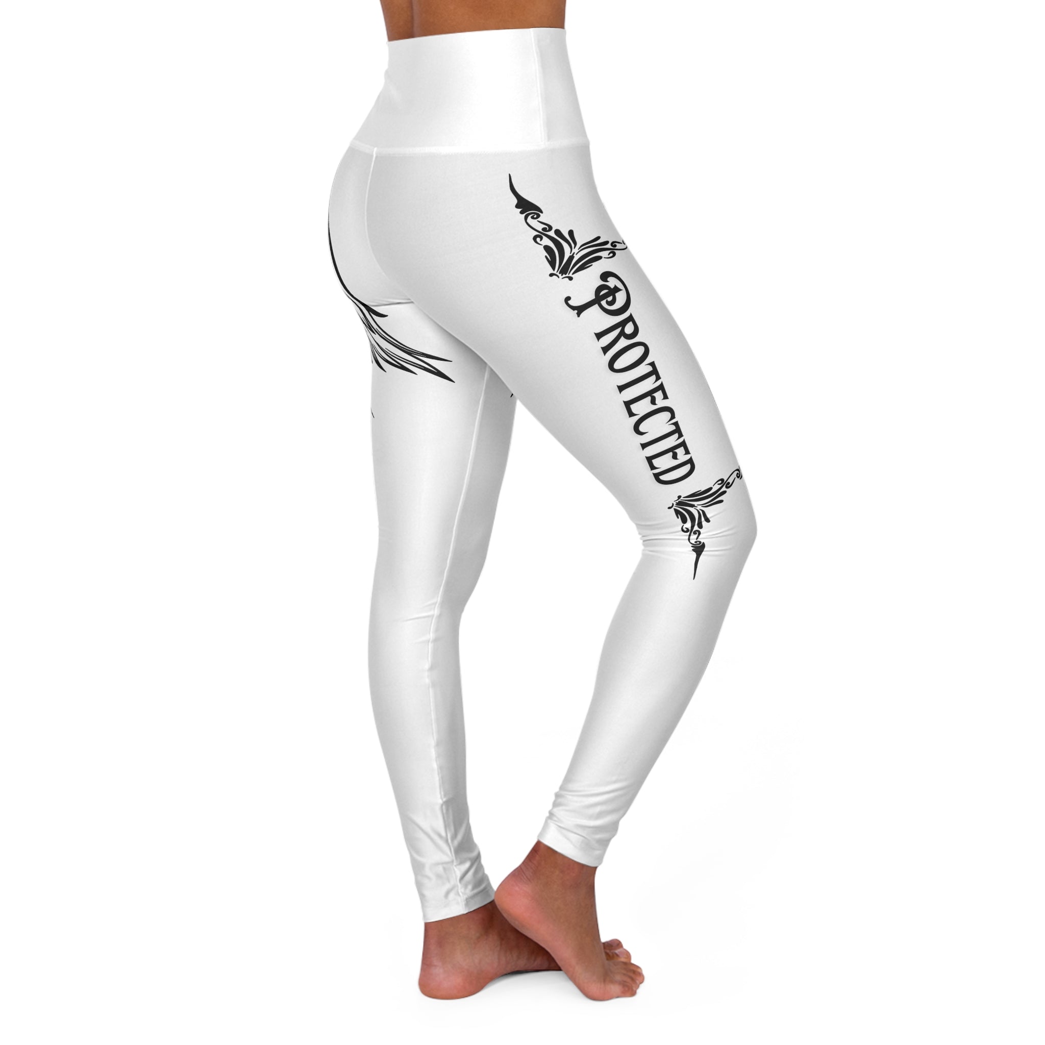 Guardian Angel High-Waisted Leggings — Christian “Protected” Script Design