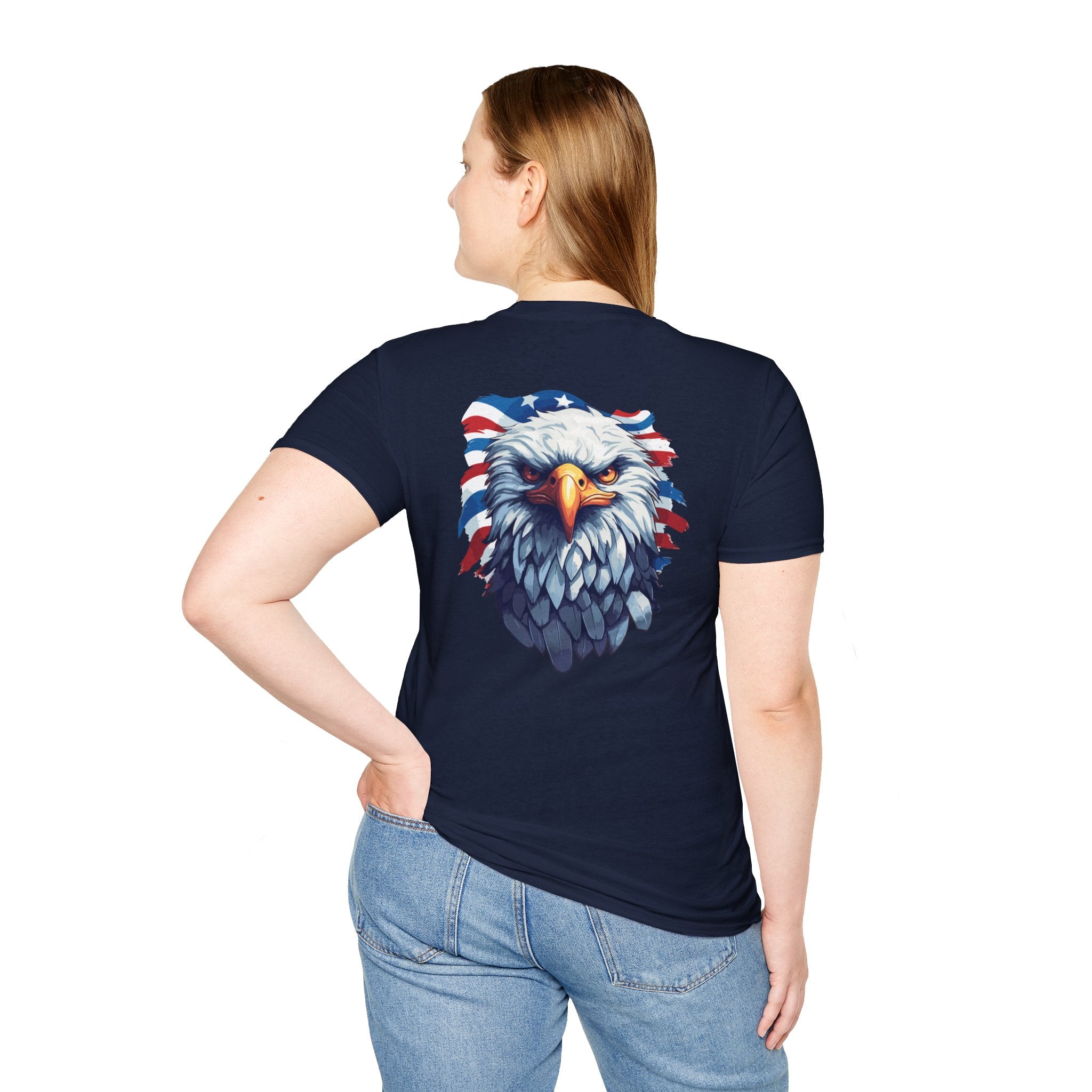 Patriotic Eagle T-Shirt — "May God Bless America" Flag Cross Graphic