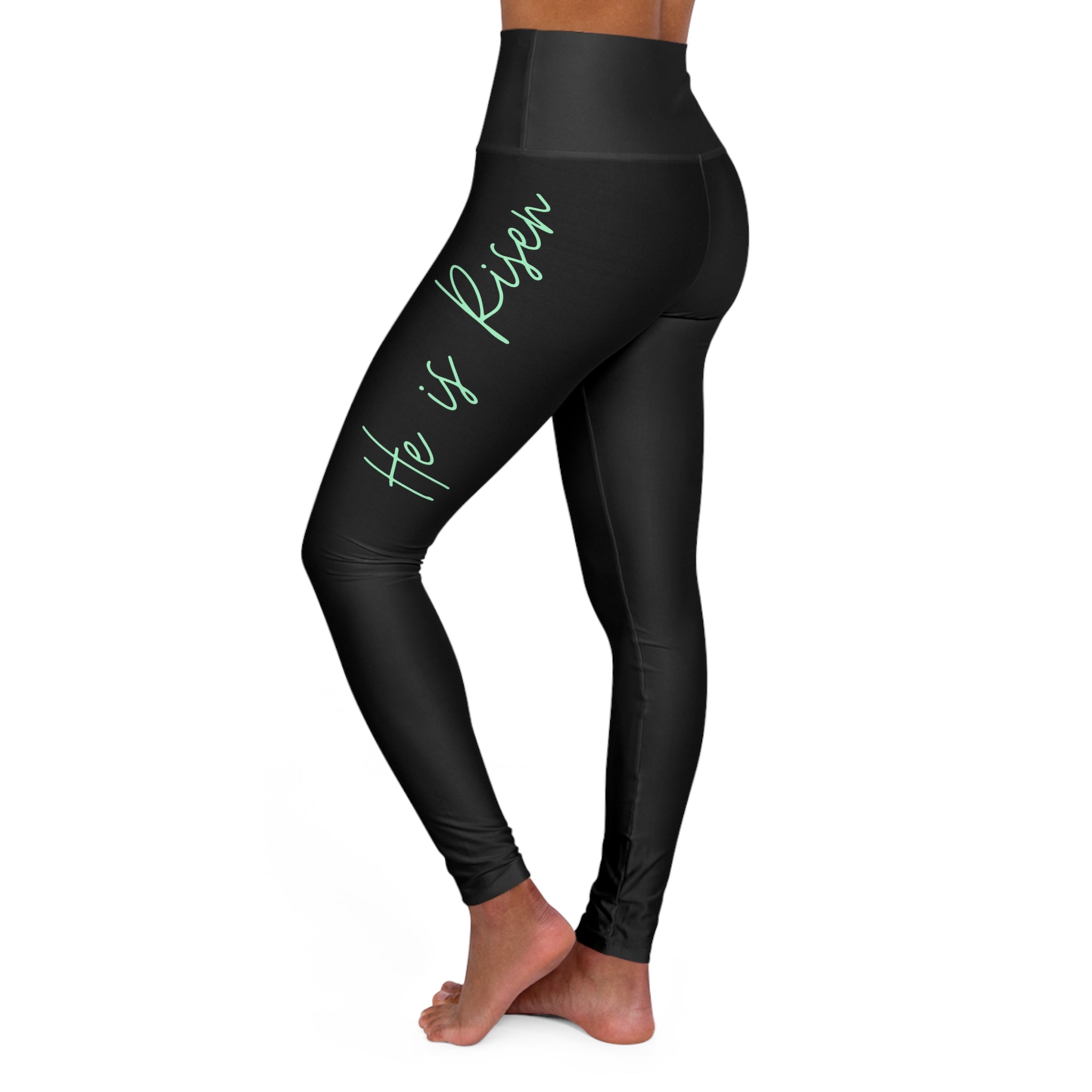 Christian High-Waisted Leggings — 'He Is Risen' Jesus on the Cross