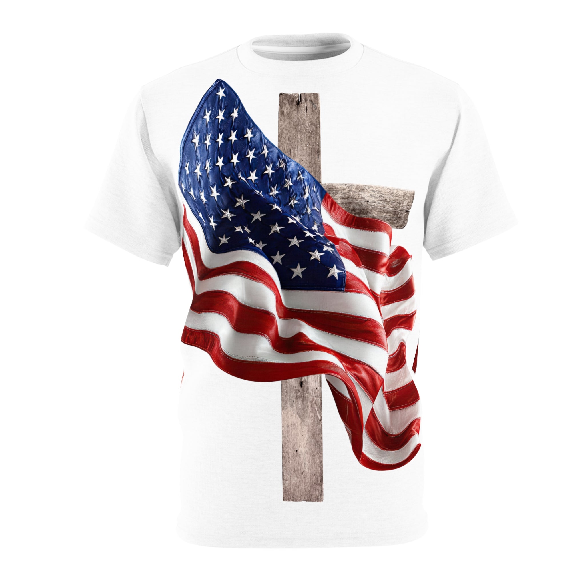 Patriotic Cross Tee — American Flag Christian T-Shirt
