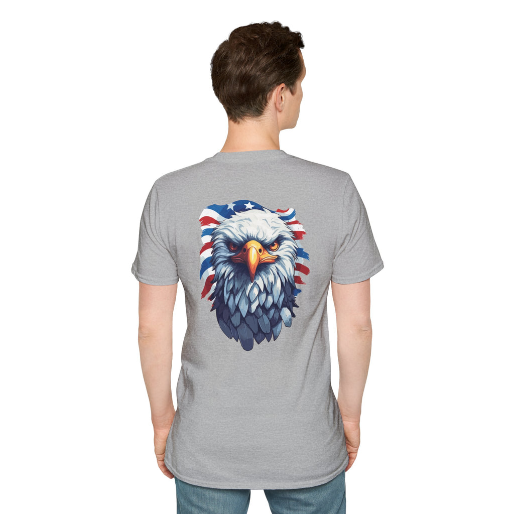 Patriotic Eagle T-Shirt — "May God Bless America" Flag Cross Graphic