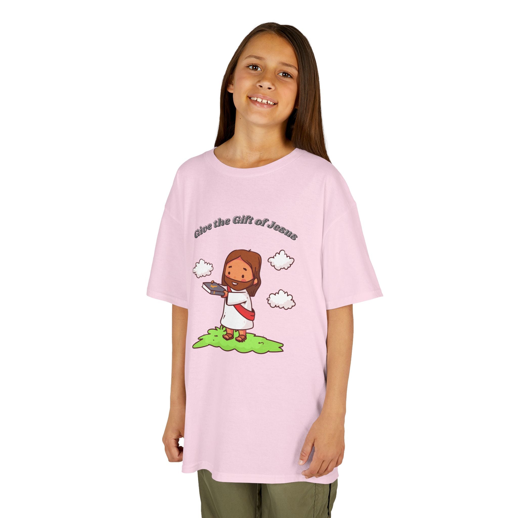 Kids T‑Shirt — Cute Jesus Graphic “Give the Gift of Jesus” | Christian Holiday Gift