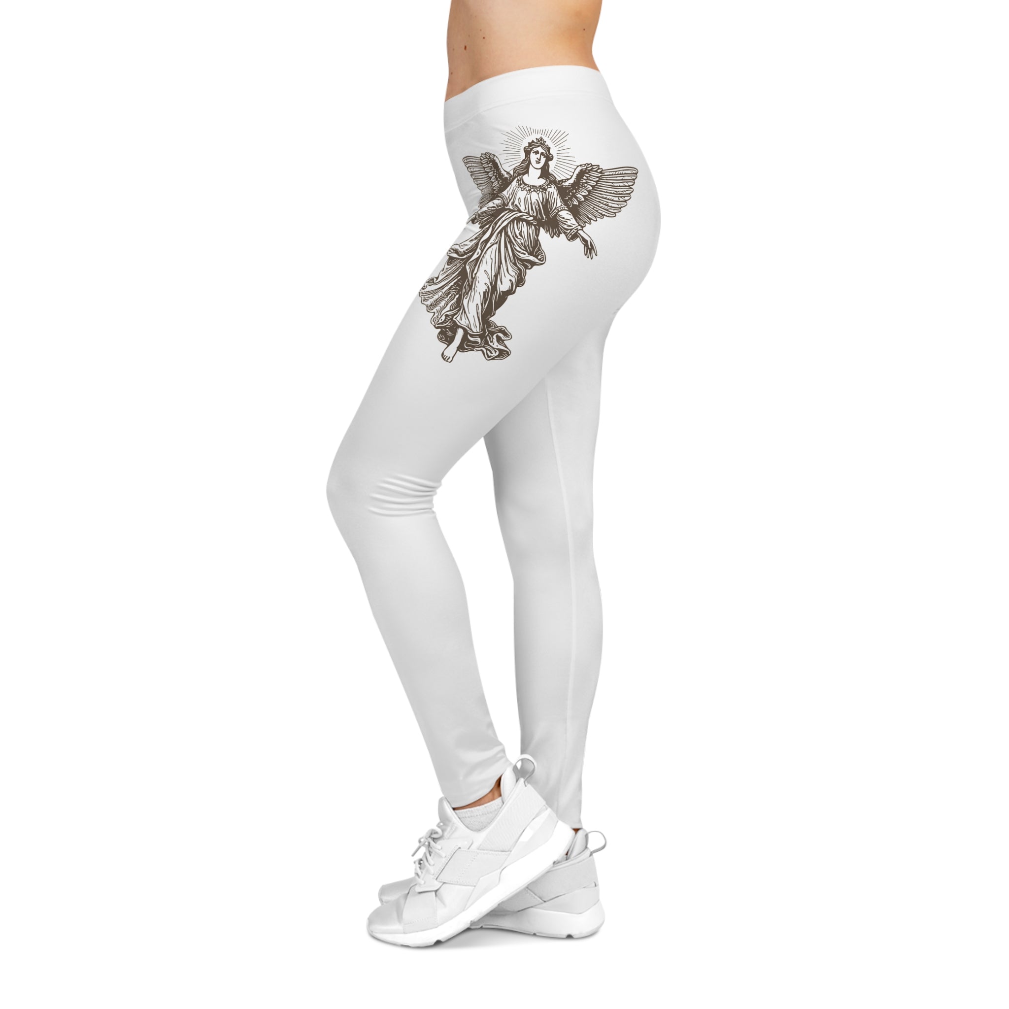 Angel Wing White Leggings — Vintage Angel Graphic Women's Leggings
