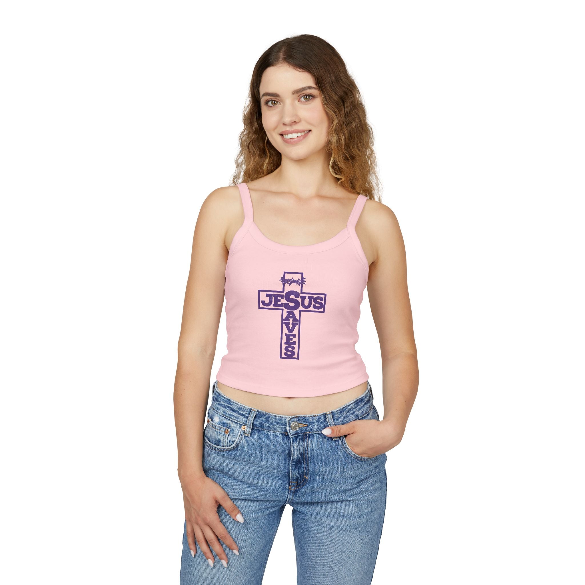 Jesus Saves Women's Spaghetti Strap Tank Top — Christian Faith Graphic Tank