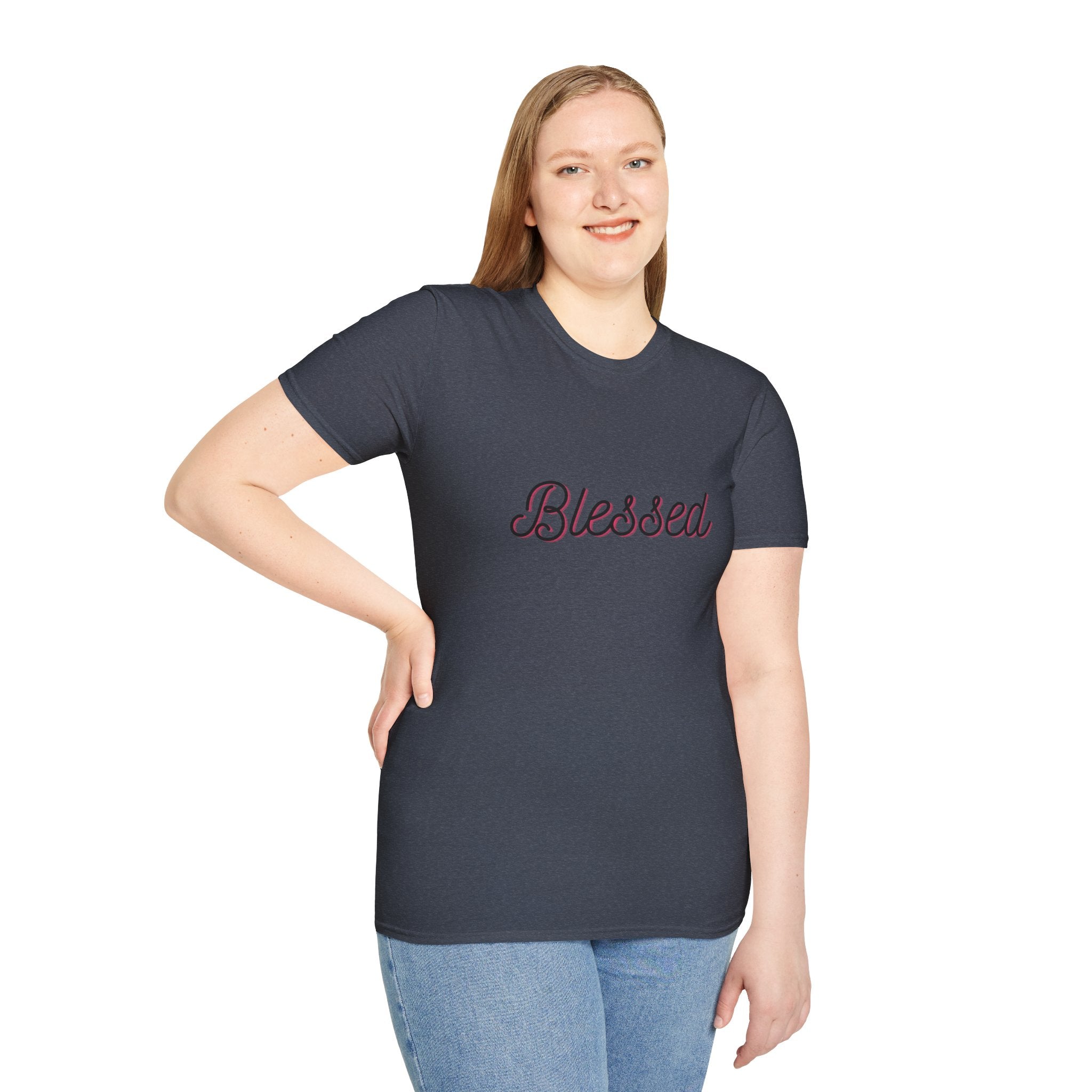 Blessed Script T‑Shirt — Inspirational "Blessed" Tee with Back Verse (Don't Worry)