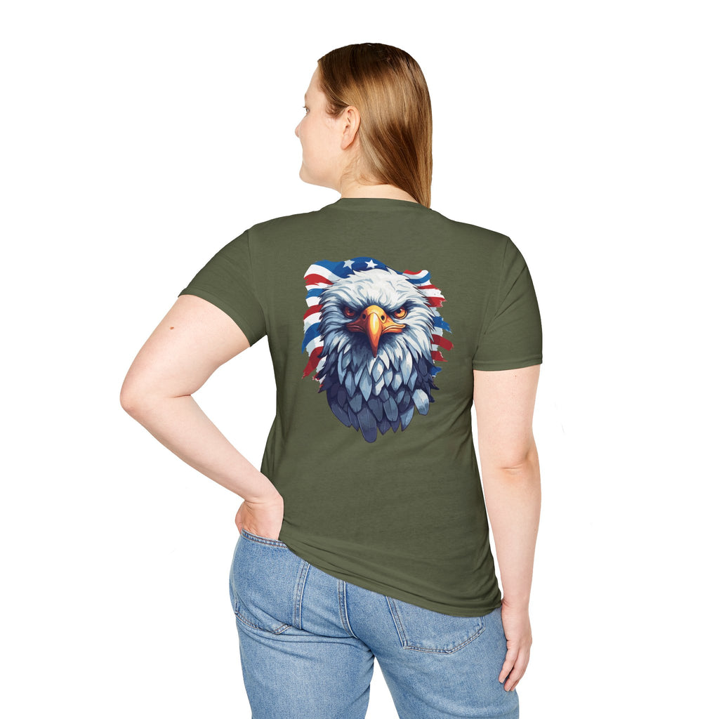Patriotic Eagle T-Shirt — "May God Bless America" Flag Cross Graphic