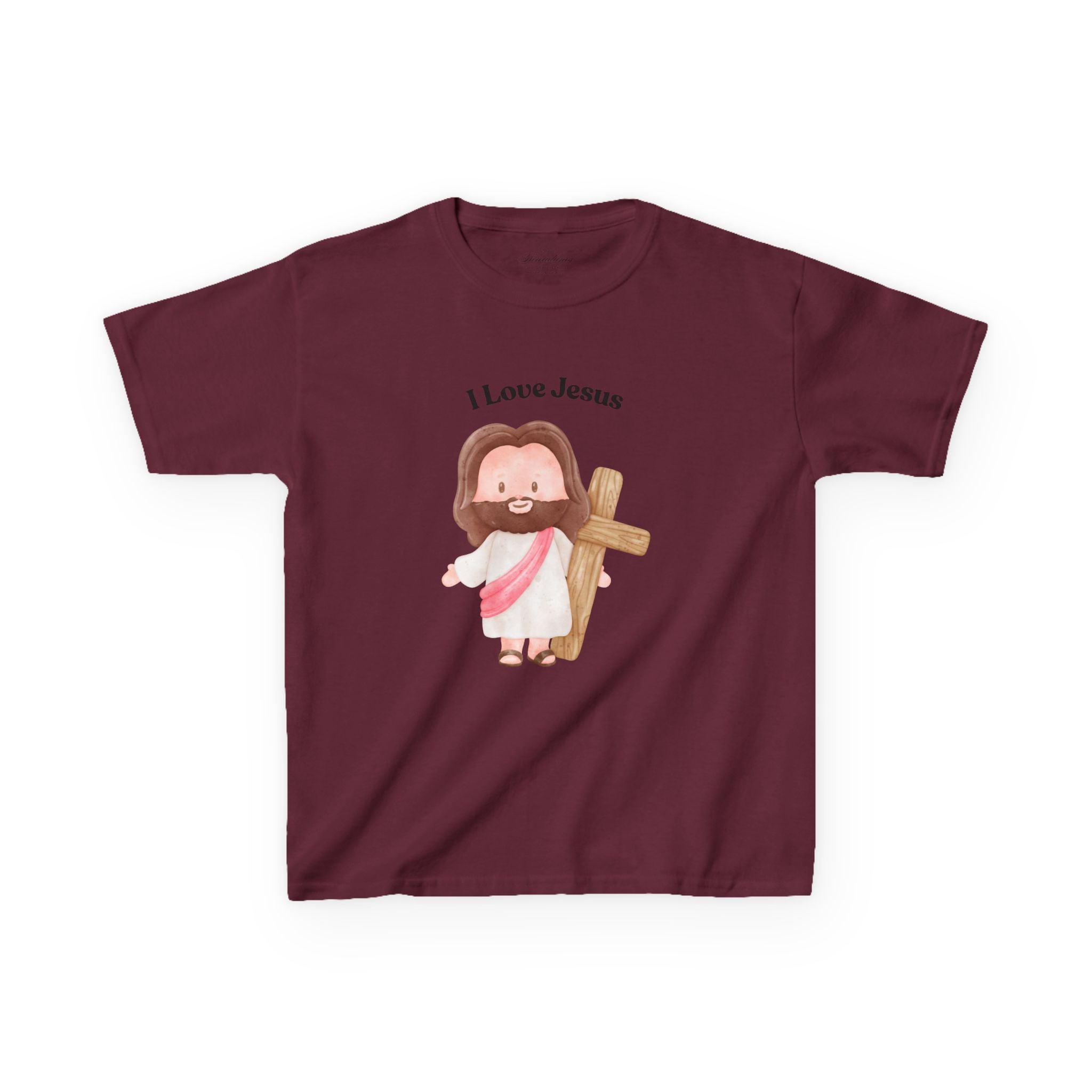 Kids T-Shirt — Cute "I Love Jesus" Cartoon Jesus Holding Cross — Christian Easter Gift for Children